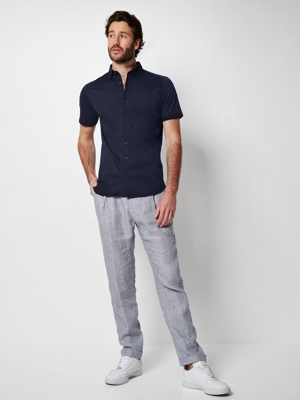 DESOTO Kurzarmhemd »Casual Modern Button Down 1/2«, Mit Rundhalsausschnitt