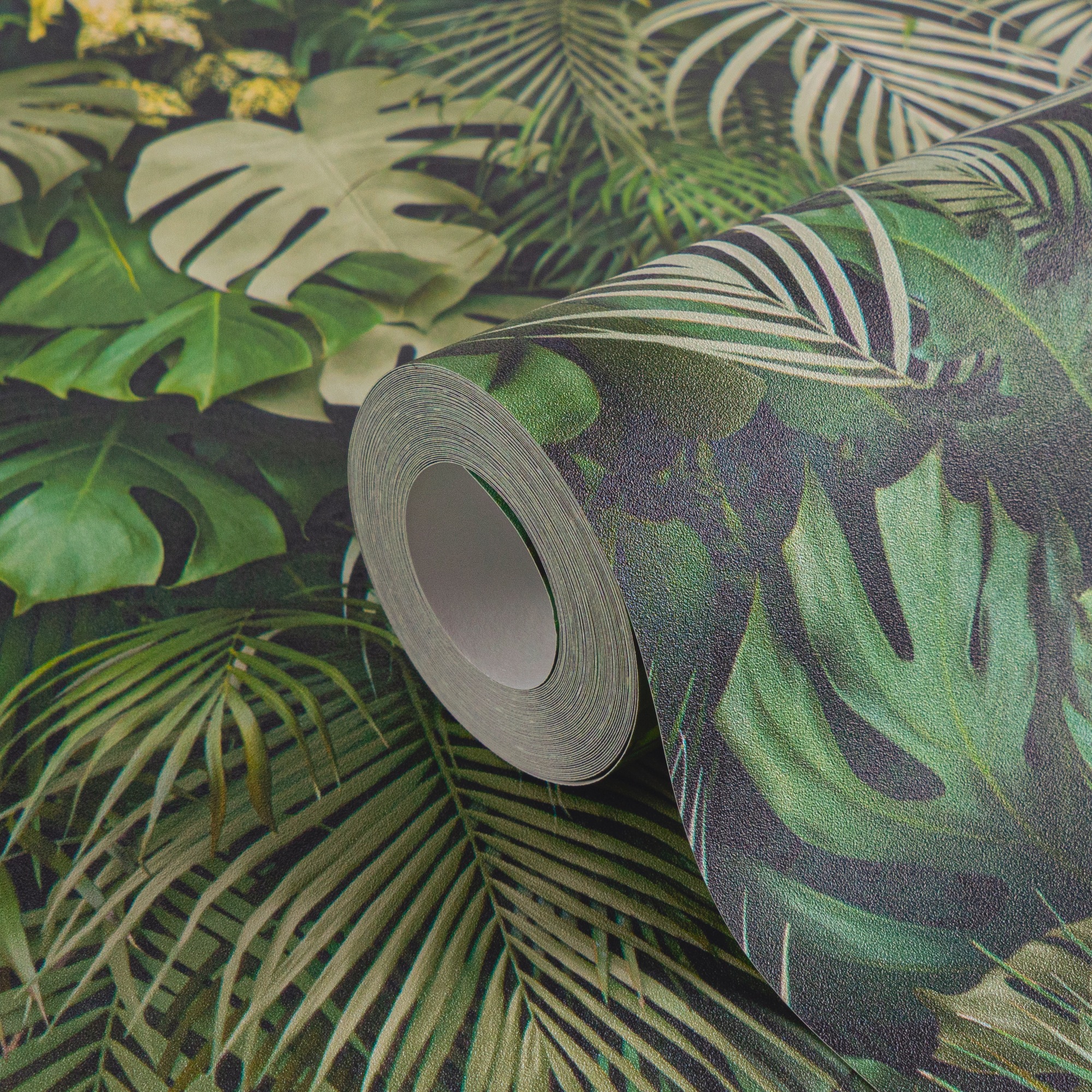 A.S. Création Vliestapete »Greenery mit Palmenprint in Dschungel Optik«, floral-botanisch-Wald, Palmentapete Tapete Dschungel Tapeten Wohnzimmer Schlafzimmer Küche