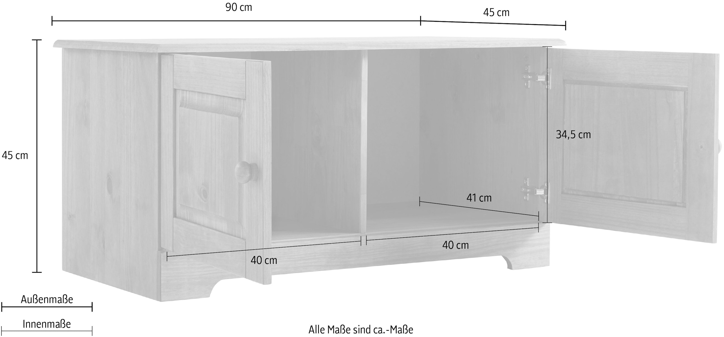 Home affaire Sitzbank »Lisa«, mit Stauraum und 2 Drehtüren, Breite 90 cm