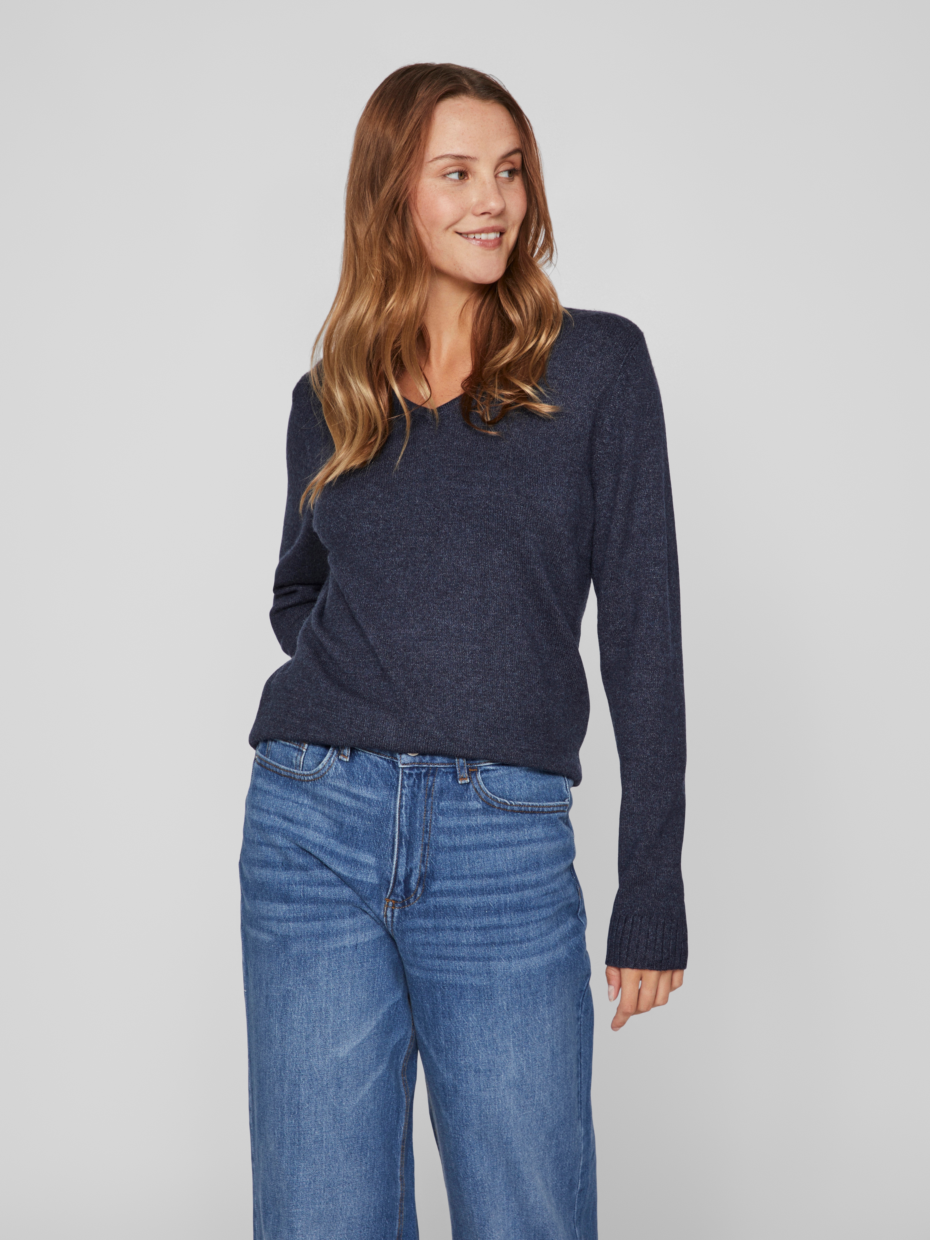 Vila "VIRIL V-NECK L/S KNIT TOP - NOOS" Materialmix, regular fit
