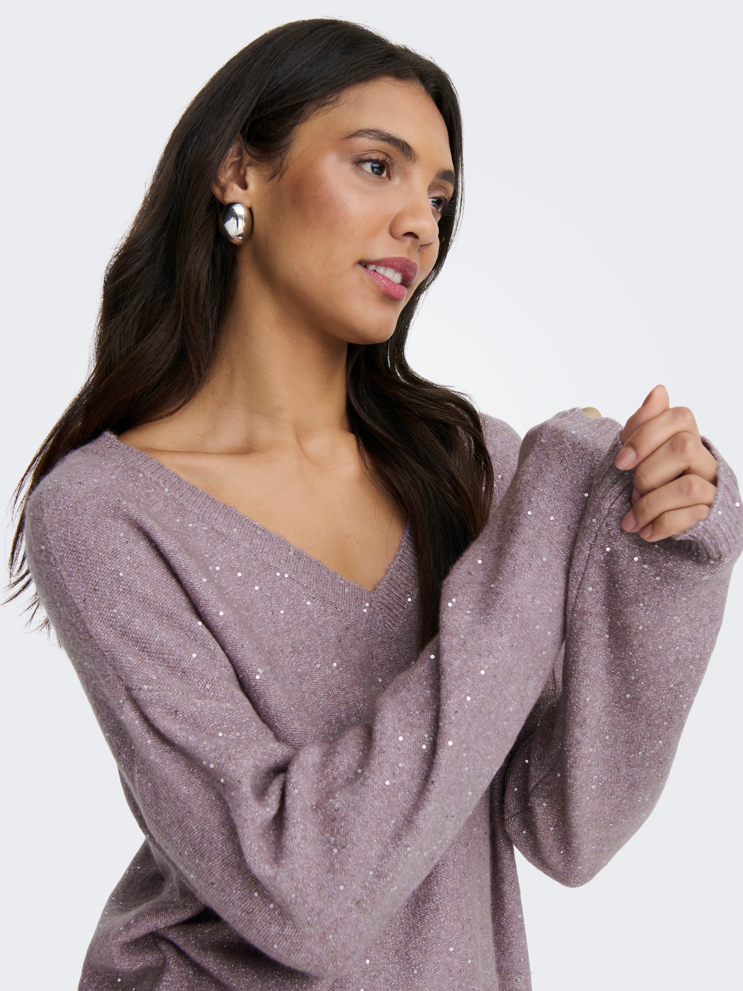 ONLY Strickpullover "ONLARIZONA LS SEQUINS V-NECK PUL KNT" günstig online kaufen
