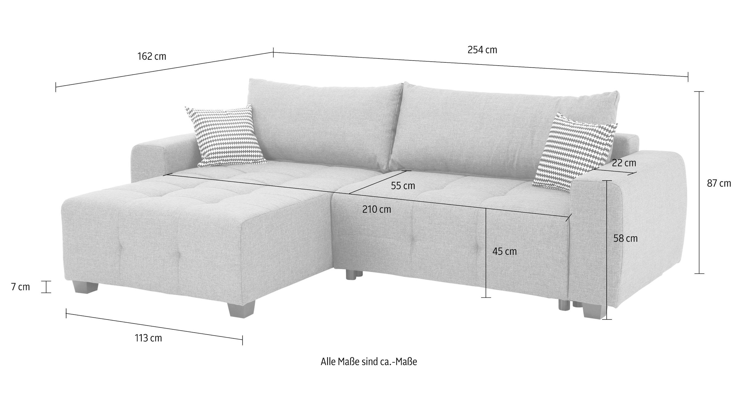 Home affaire Ecksofa »Bella L-Form«, wahlweise mit Bettfunktion und Bettkasten, Steppung im Sitzbereich