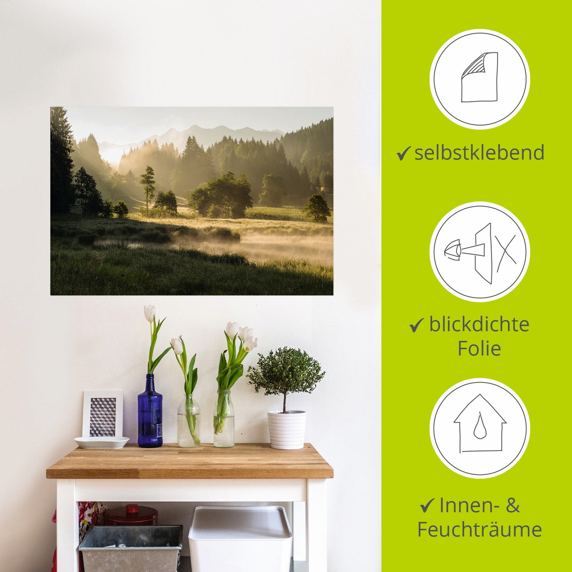 Artland Wandbild »Sommermorgen in den Alpen«, Wiesen & Bäume, (1 St.), als Leinwandbild, Wandaufkleber in verschied. Größen