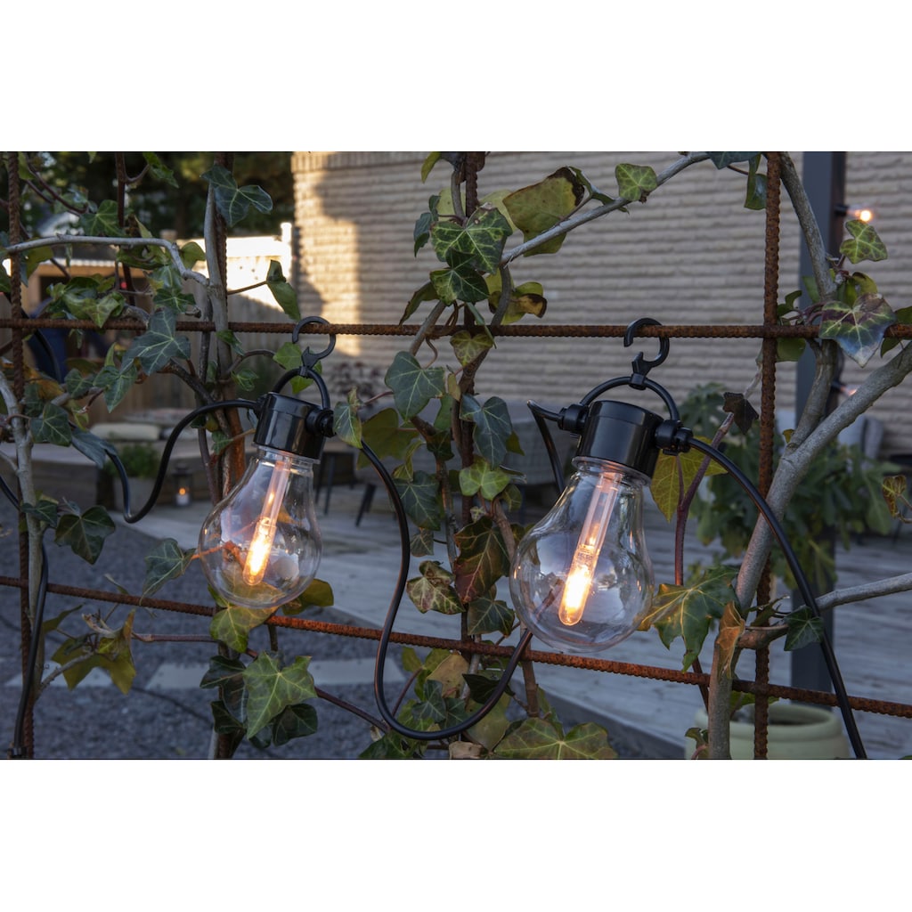 KONSTSMIDE LED-Lichterkette »LED Solar Biergartenkette, 10 bernsteinfarbene Dioden, Timer«, 10 St.-flammig, Fernbedienbar Dimmbar, 8 Lichtfunktionen, 
Solarbox über USB aufladbar