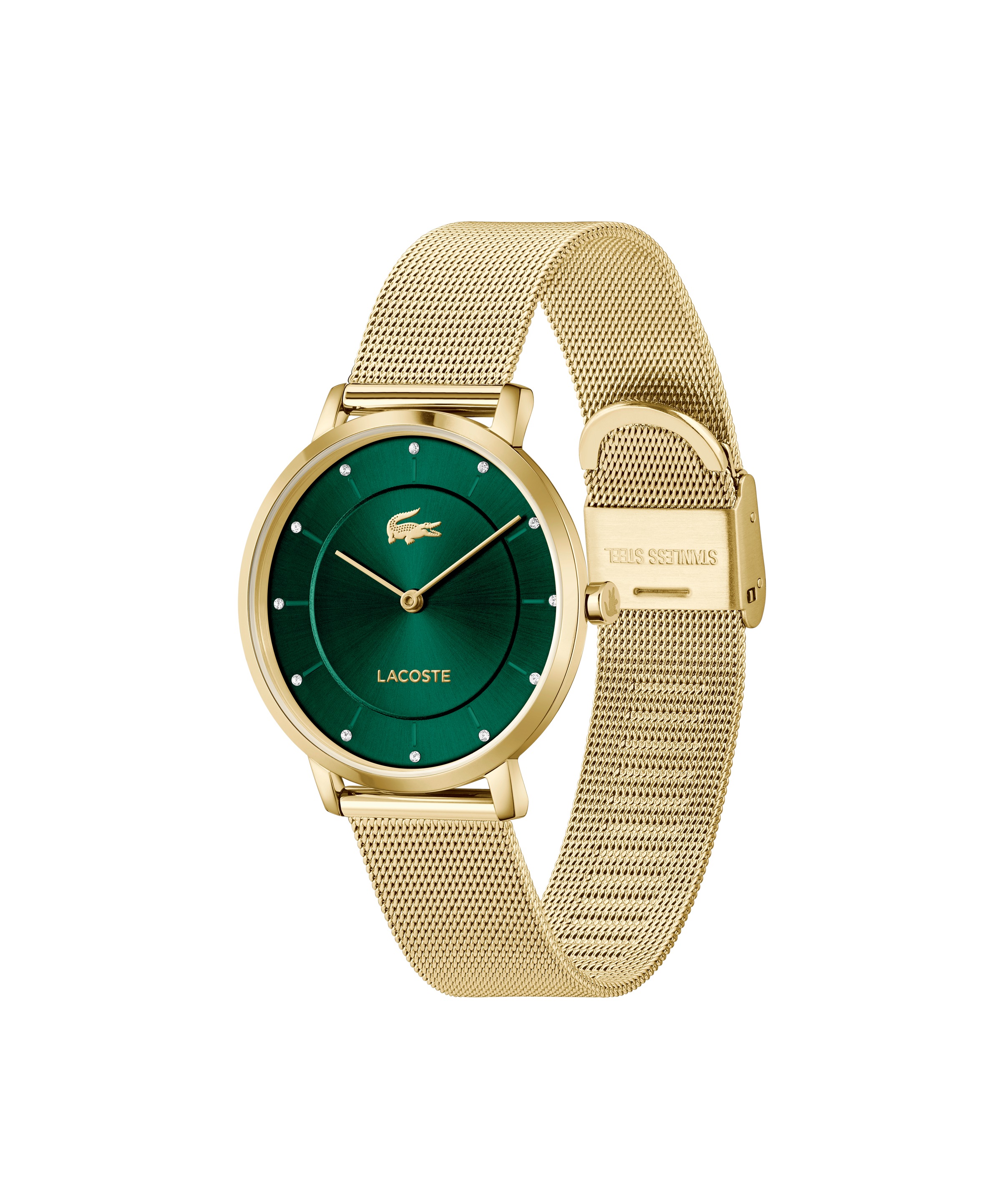 Lacoste Quarzuhr »CROCORIGIN« Armbanduhr, Damenuhr, Edelstahlarmband, analog, Glassteine