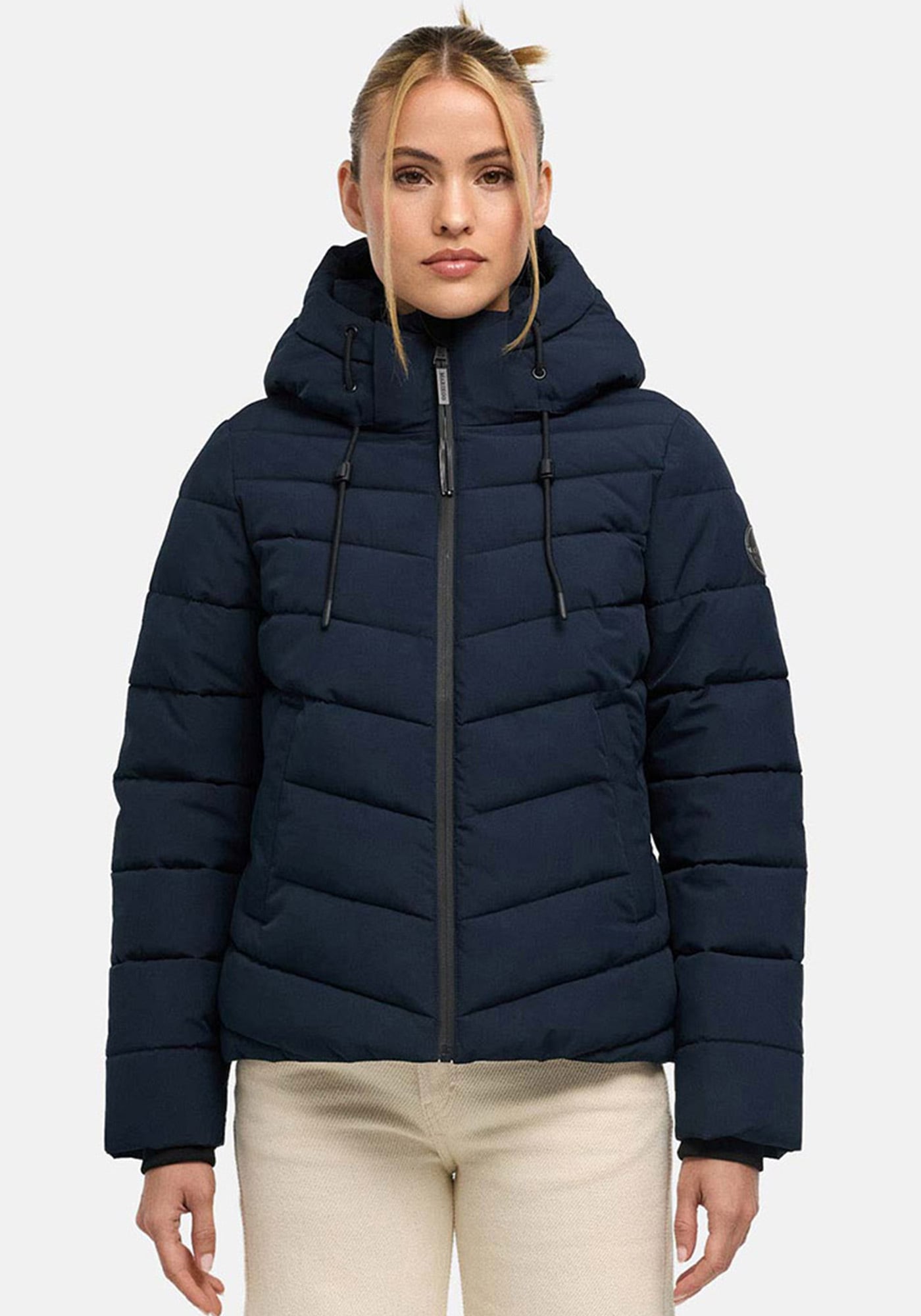 Marikoo "Nobiruu" mit Kapuze Winterjacke mit Kapuze und diagonaler Steppoptik