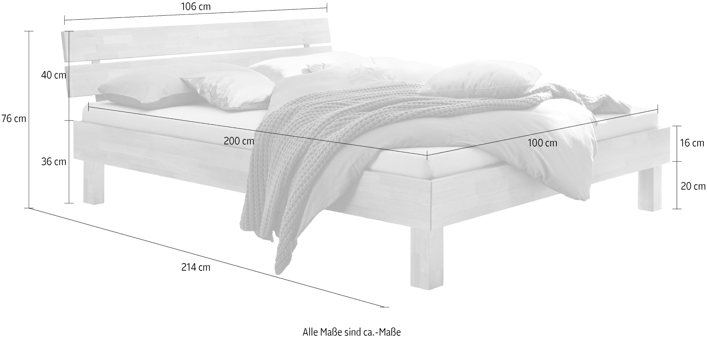 HASENA Holzbett »Prato« Fußhöhe 20 cm