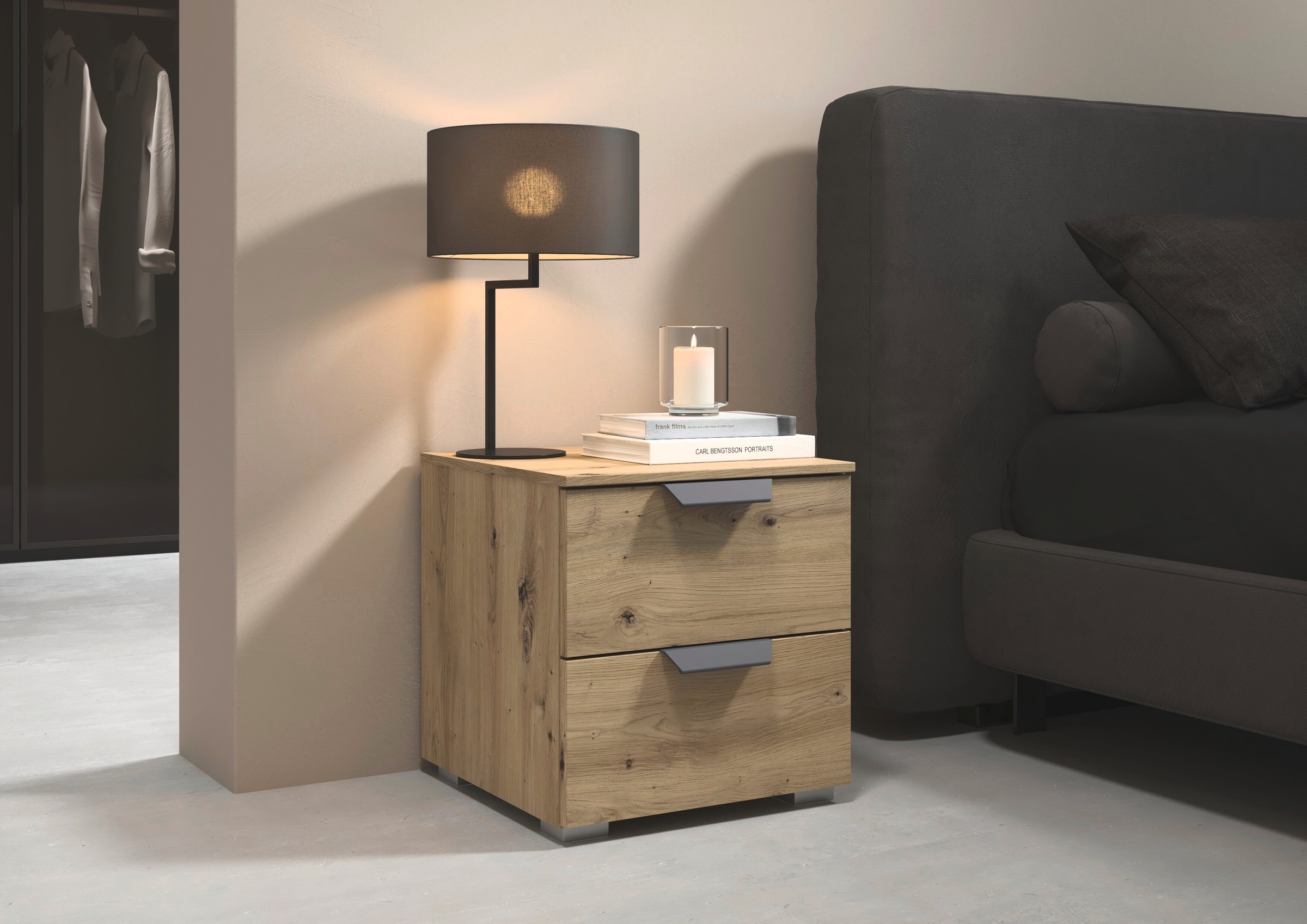 rauch Nachtkommode »Nachttisch Nachtkonsole COSTA mit farblich passenden Metallgriffen« in 2 Griff-Farben, Breite 40 cm,  zwei geräumige Schubladen MADE IN GERMANY