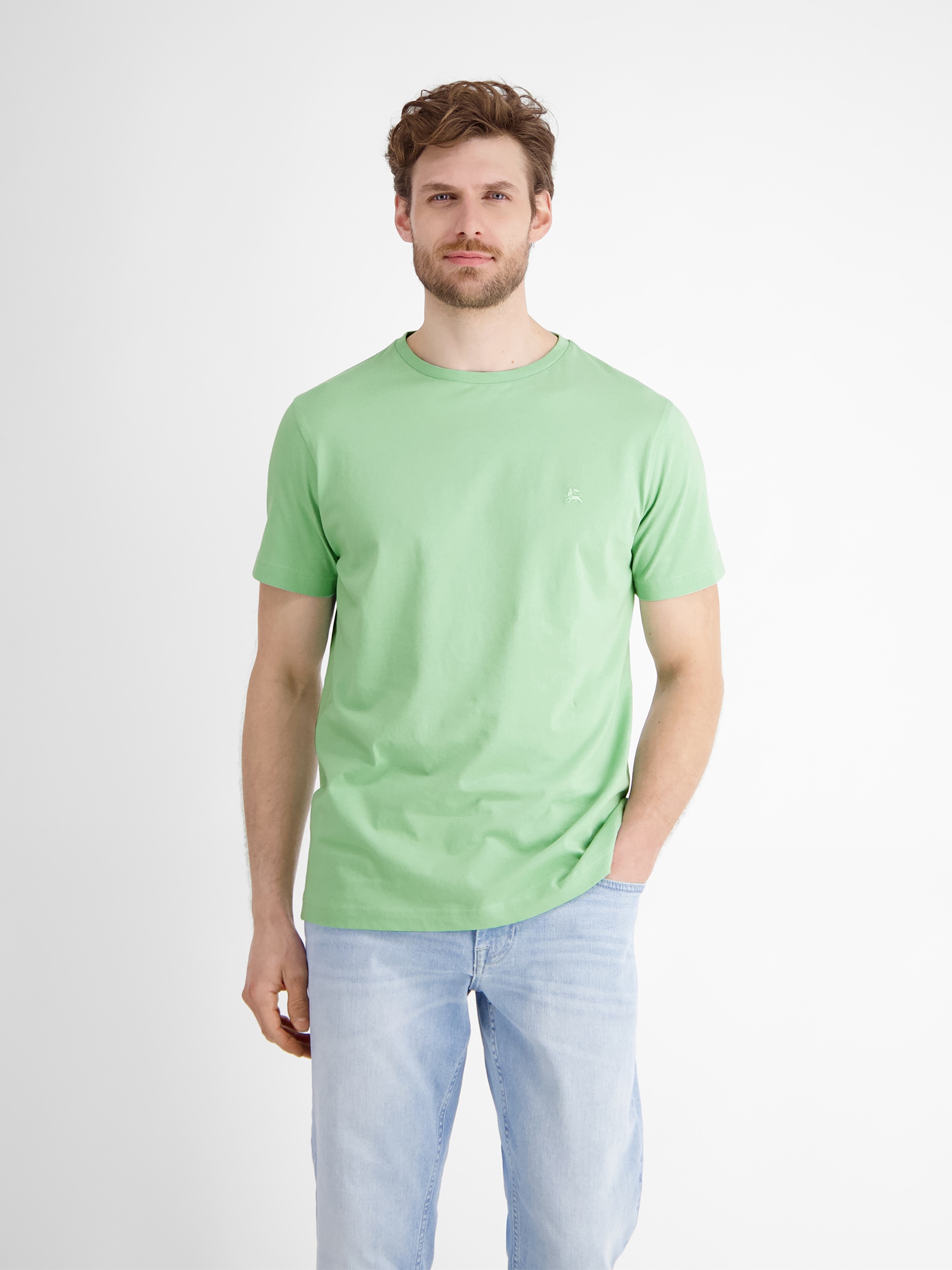 LERROS T-Shirt "Basic T-Shirt mit Logostitch, unifarben" günstig online kaufen