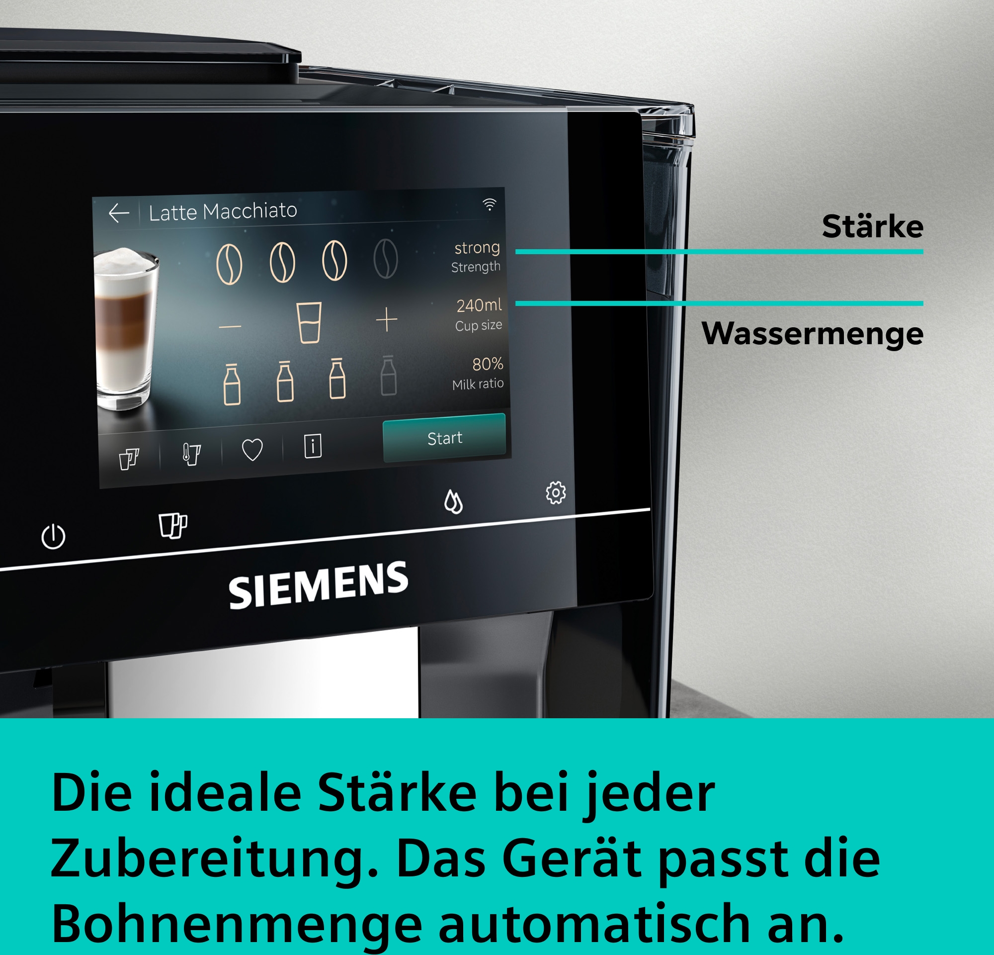 SIEMENS Kaffeevollautomat »TP725E01« farbiges Full-Touch-Display, Doppeltassenfunktion, sehr leise, grau