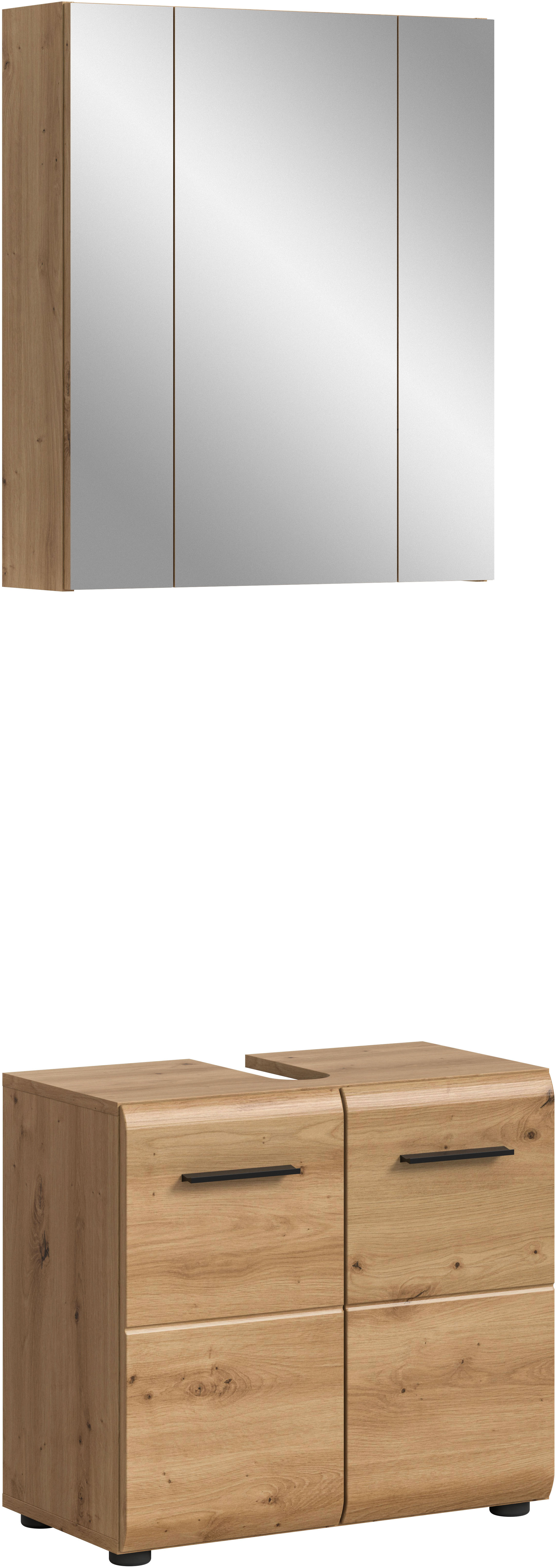 welltime Badmöbel-Set "FLORENZ, 2-teilige Badkombination, hochwertige MDF-Front" Set, bestehend aus: 1 Waschbeckenunterschrank, 1 Spiegelschrank, 2 Stk. tlg.