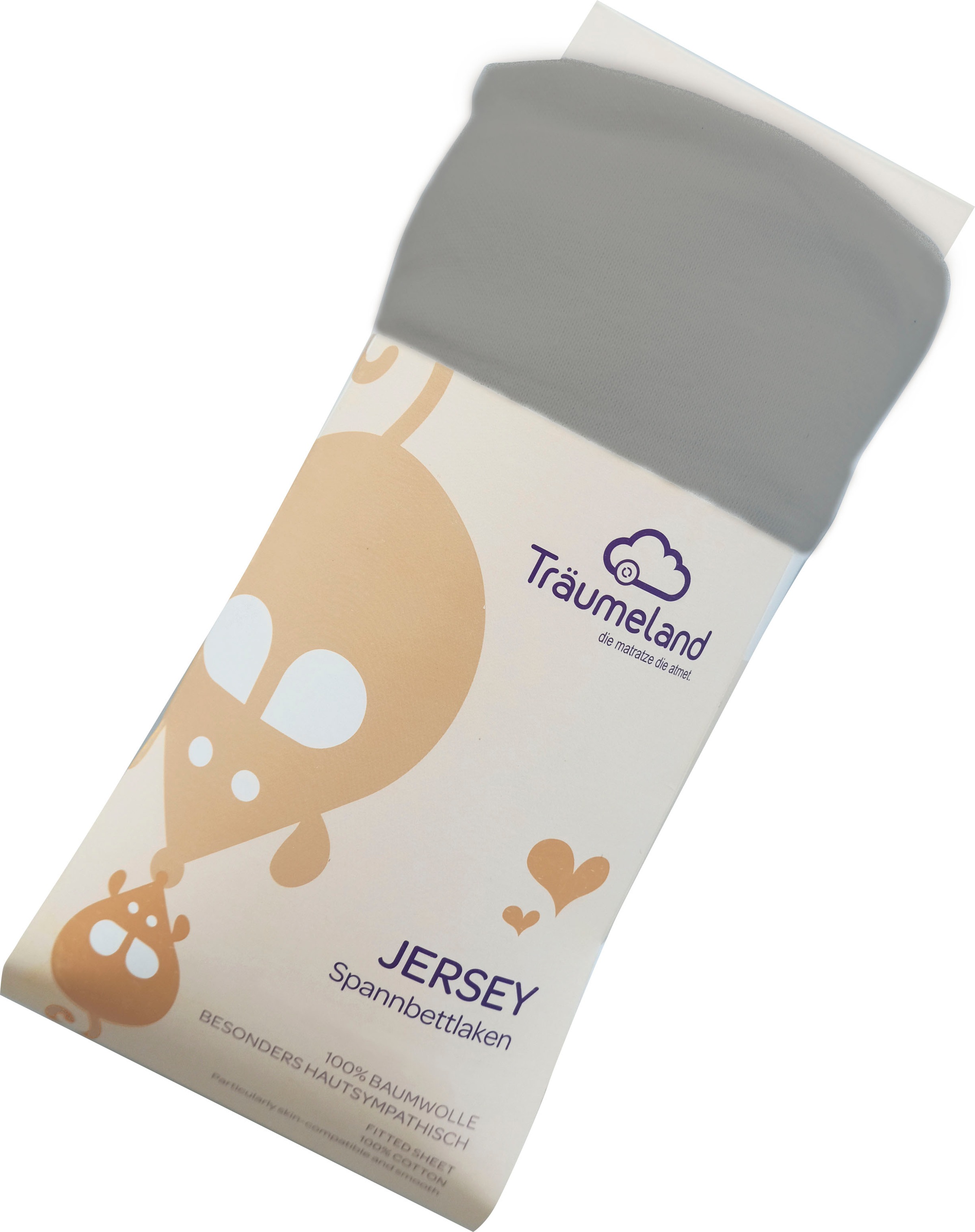 Bettlaken TRÄUMELAND, B:40cm L:90cm, grau, Jersey, Obermaterial: 100% Baumwolle, Bettlaken, "kuschelweiches Spannbetttuch Jersey", aus 100%