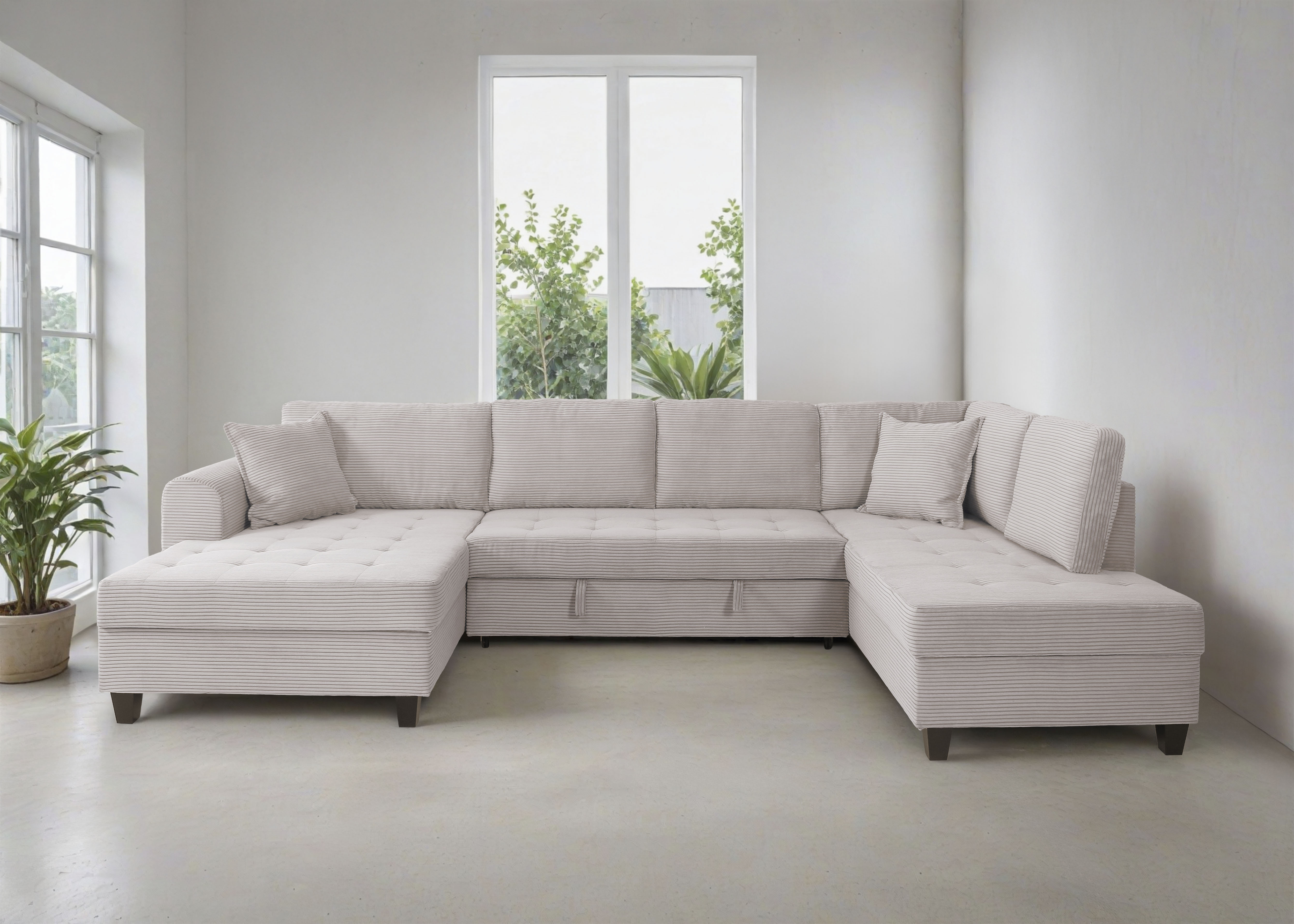 Trends by HG Wohnlandschaft "Moritz U-Form, B: 324 cm" mit Schlaffunktion, Bettkasten & Zierkissen