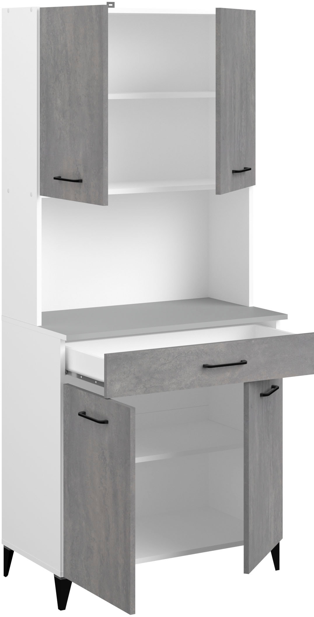 Parisot Schrank-Set »Parisot, Malice 5 - Buffet, Beistellschrank / Insel auf Rollen«, (3 St., Buffet, Beistellschrank, Insel - Mehrzweckrank Set), Beistellschrank auf Rollen, Insel mit Sitzgelegenheit, Beton-Optik