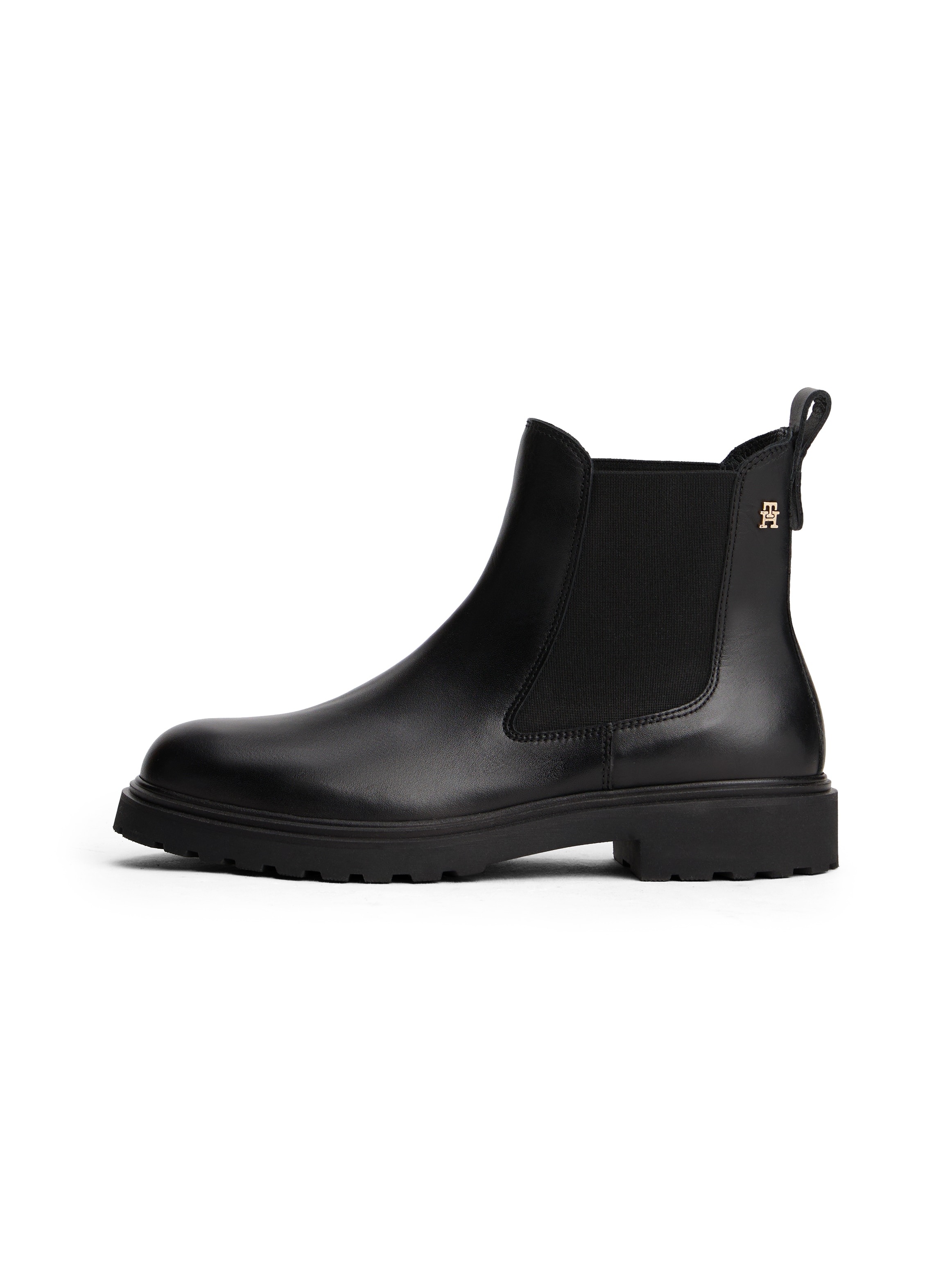 Tommy Hilfiger Chelseaboots »TH LEATHER CLEATED CHELSEA«, Blockabsatz, Stiefelette, Schlupfboots, beidseitiger Stretcheinsatz
