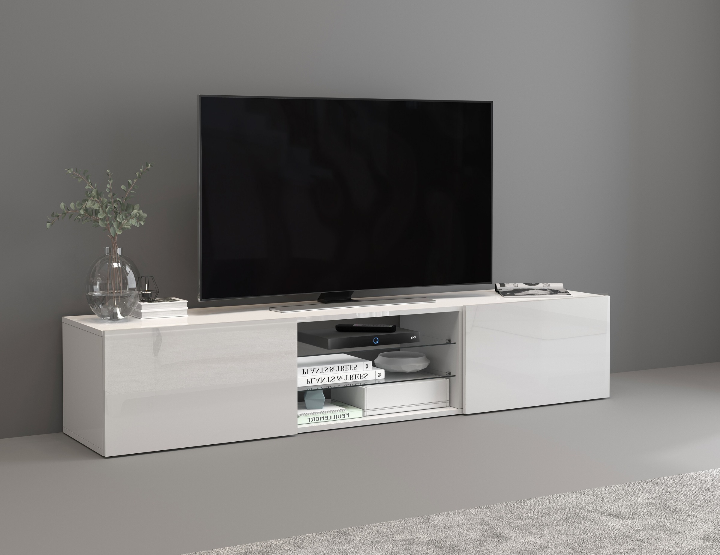 INOSIGN Lowboard »Egypt,Lowboard,TV-Kommode,TV-Möbel,TV-Bank«, mit 2 Klappen, 2 Glasböden,kompl. Hochgl. lackiert (B/T/H)180x38x35 cm