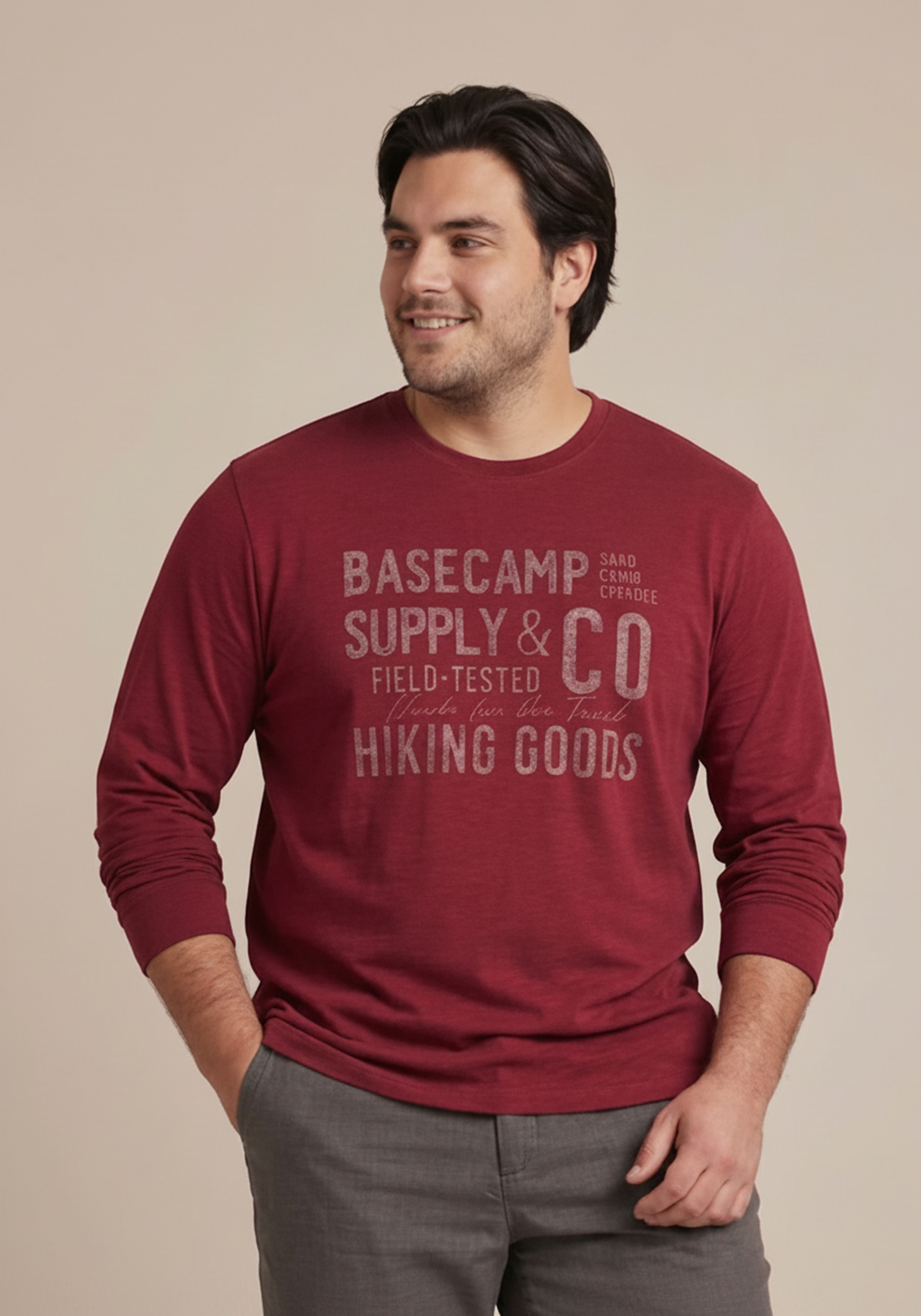 Mans World Plus Rundhalsshirt "auch in Grosse Größen bis Gr. 7XL" Regular Fit, Langarm, bedruckte Optik, für Casualmode