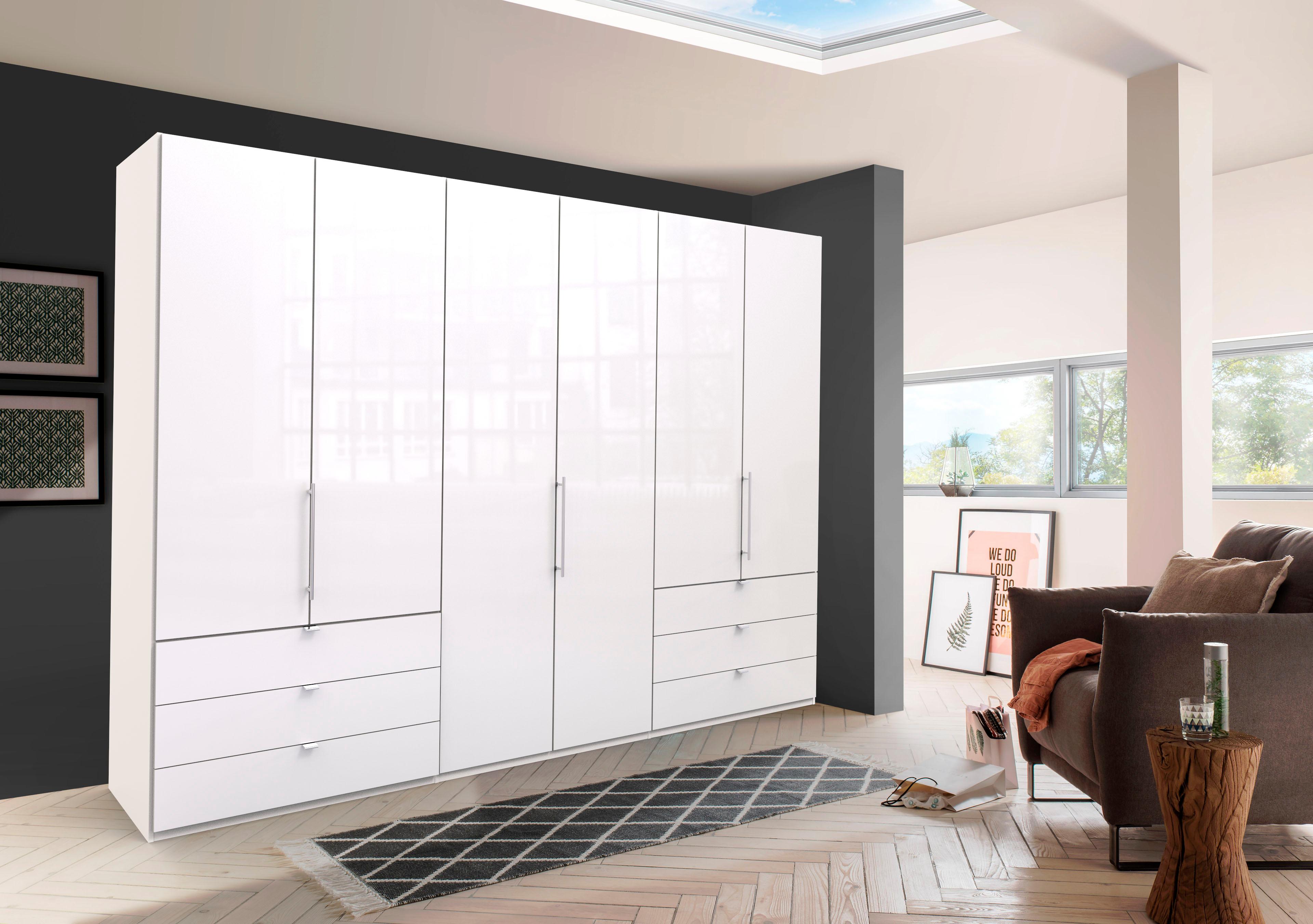 WIEMANN Falttürenschrank "Loft, Kleiderschrank, Schrank, Wäscheschrank, mit Glasfront" 3 Breiten, 2 Höhen 216/236 cm auswählbar, MADE IN GERMANY, inkl. gepämpften Schubkästen und Türen, mit Panoramaöffnung