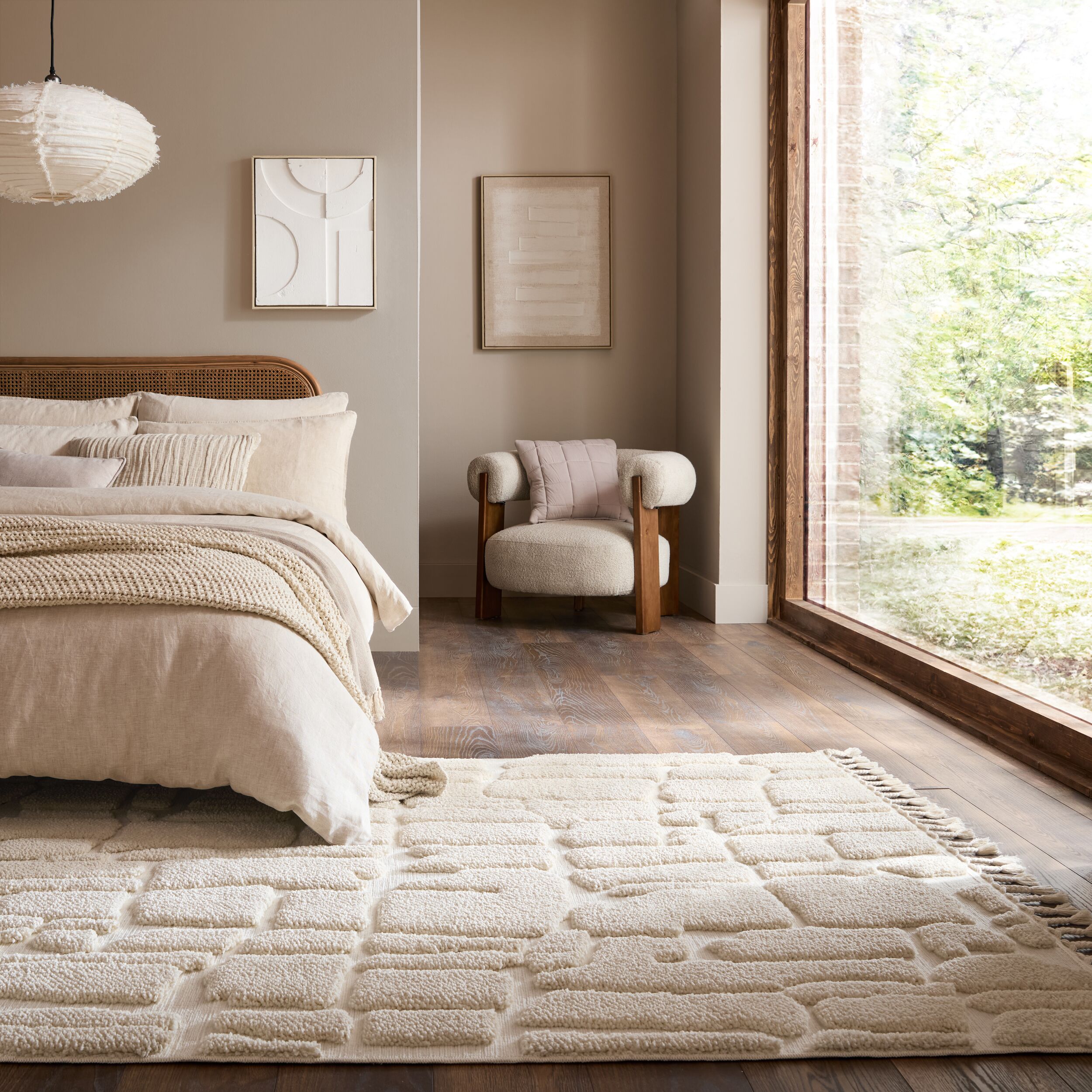 FLAIR RUGS Teppich "ESRA COBBLED" rechteckig 20 mm Höhe Woll Border Teppich, mit Muschelsaumkante