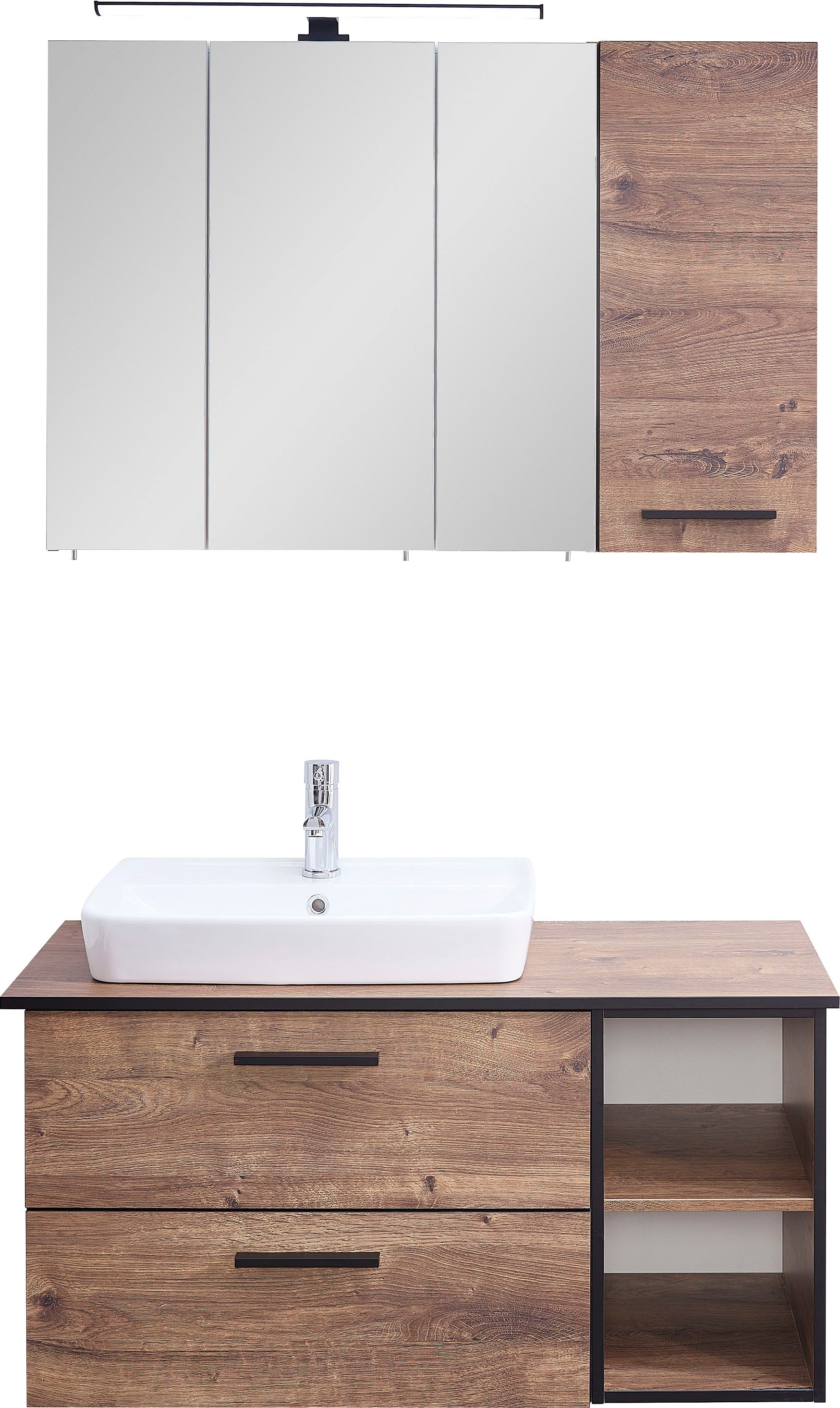 Thumbnail - Saphir Badmöbel-Set "Quickset 374 3-teilig, Keramik-Aufsatzbecken mit LED-Spiegelschrank" 12 Stk. tlg. Hängeschrank, 4 T...