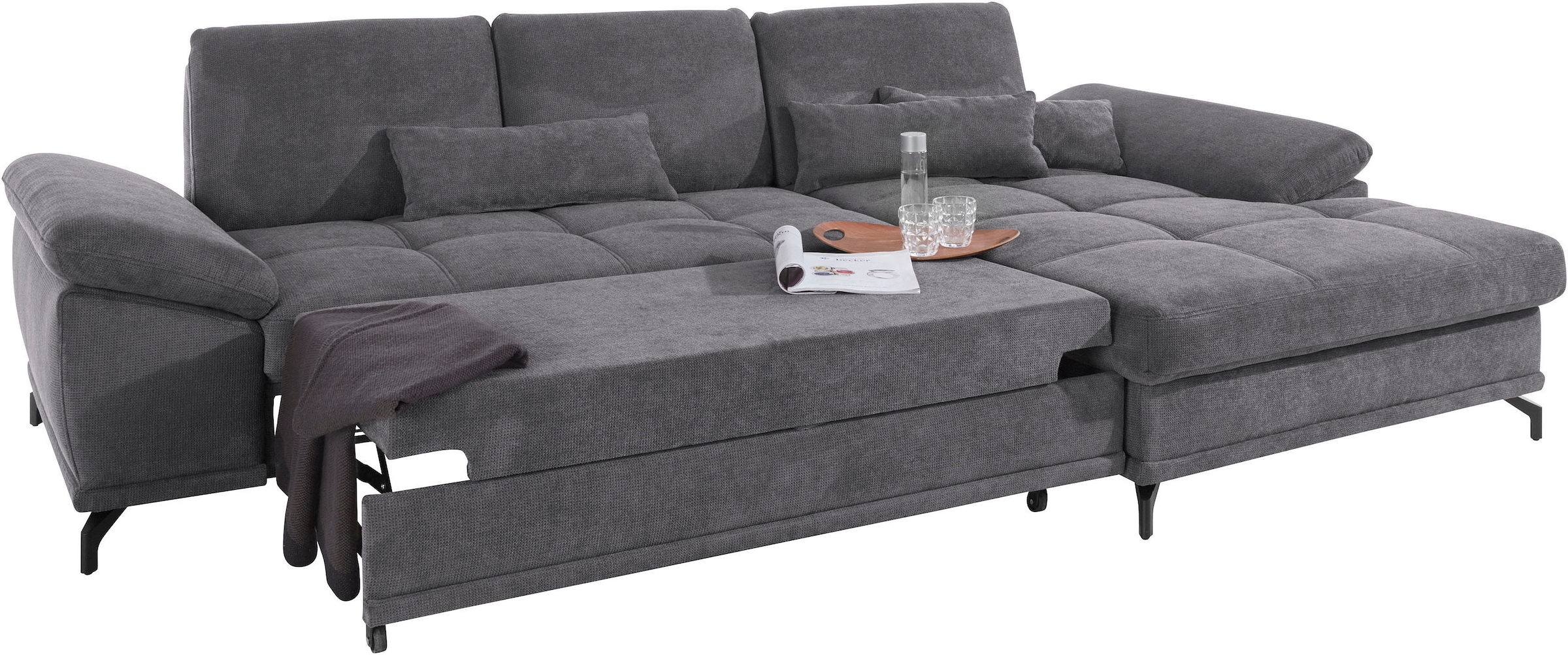 Places of Style Ecksofa Costello, mit Sitztiefenverstellung und Armlehnfunktion, incl. 3 Nierenkissen