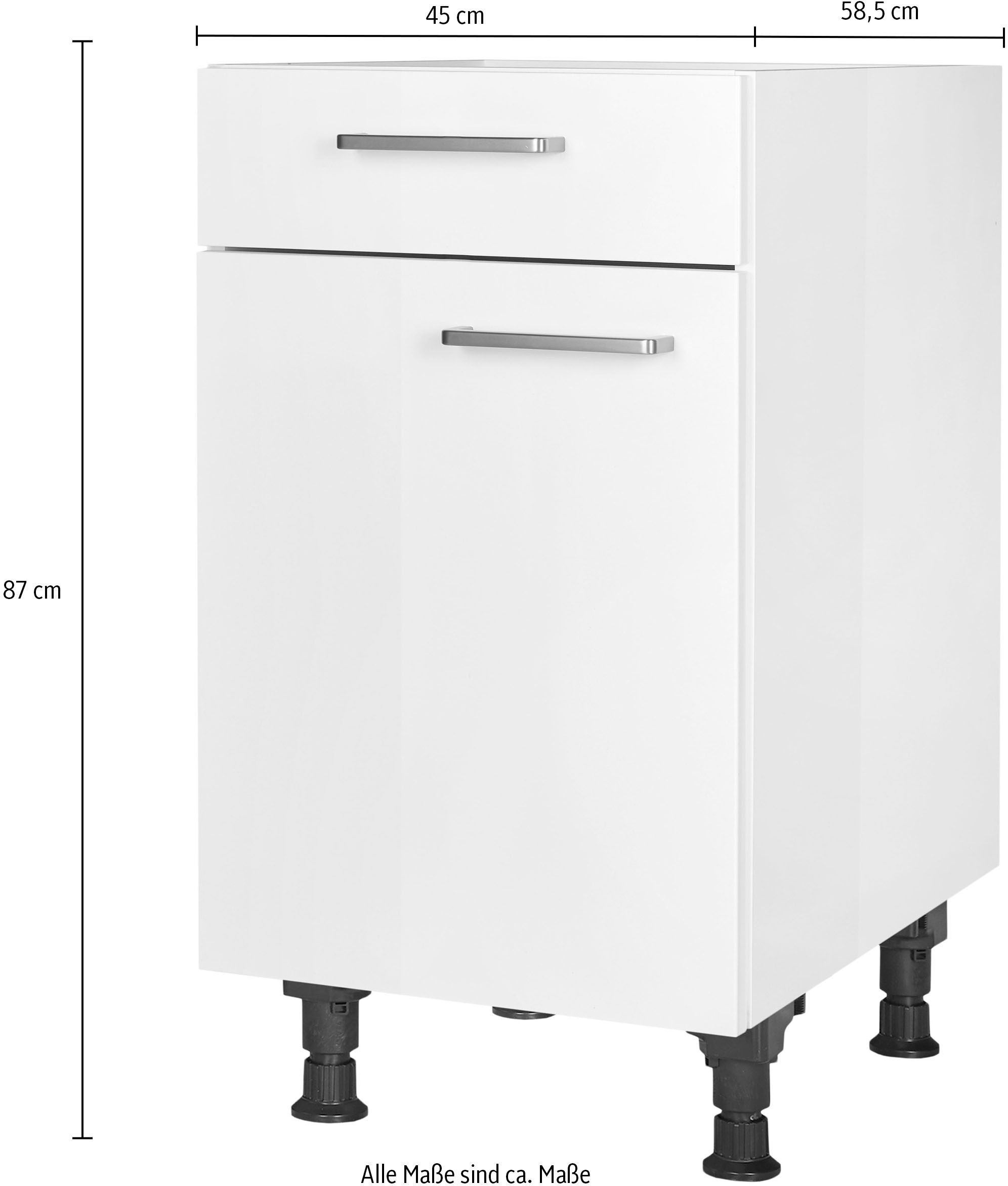 nobilia® Unterschrank »"Flash", Ausrichtung wählbar, vormontiert, in den Breiten 30, 45 und«, 60 cm, mit höhenverstellbaren Sockelfüßen, vormontiert