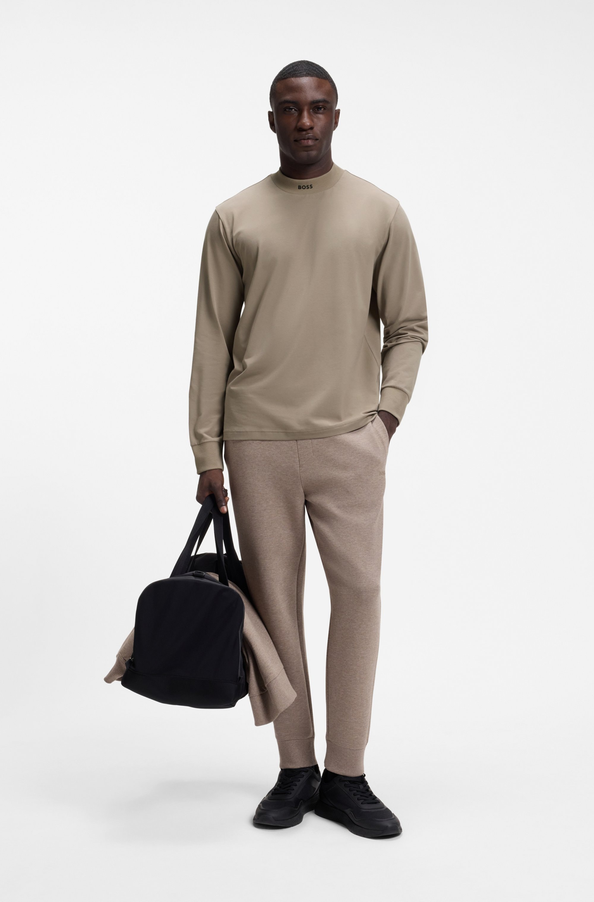 BOSS GREEN Langarmshirt Stretch Jersey Baumwolle, Relaxed Fit, Rundhalsausschnitt