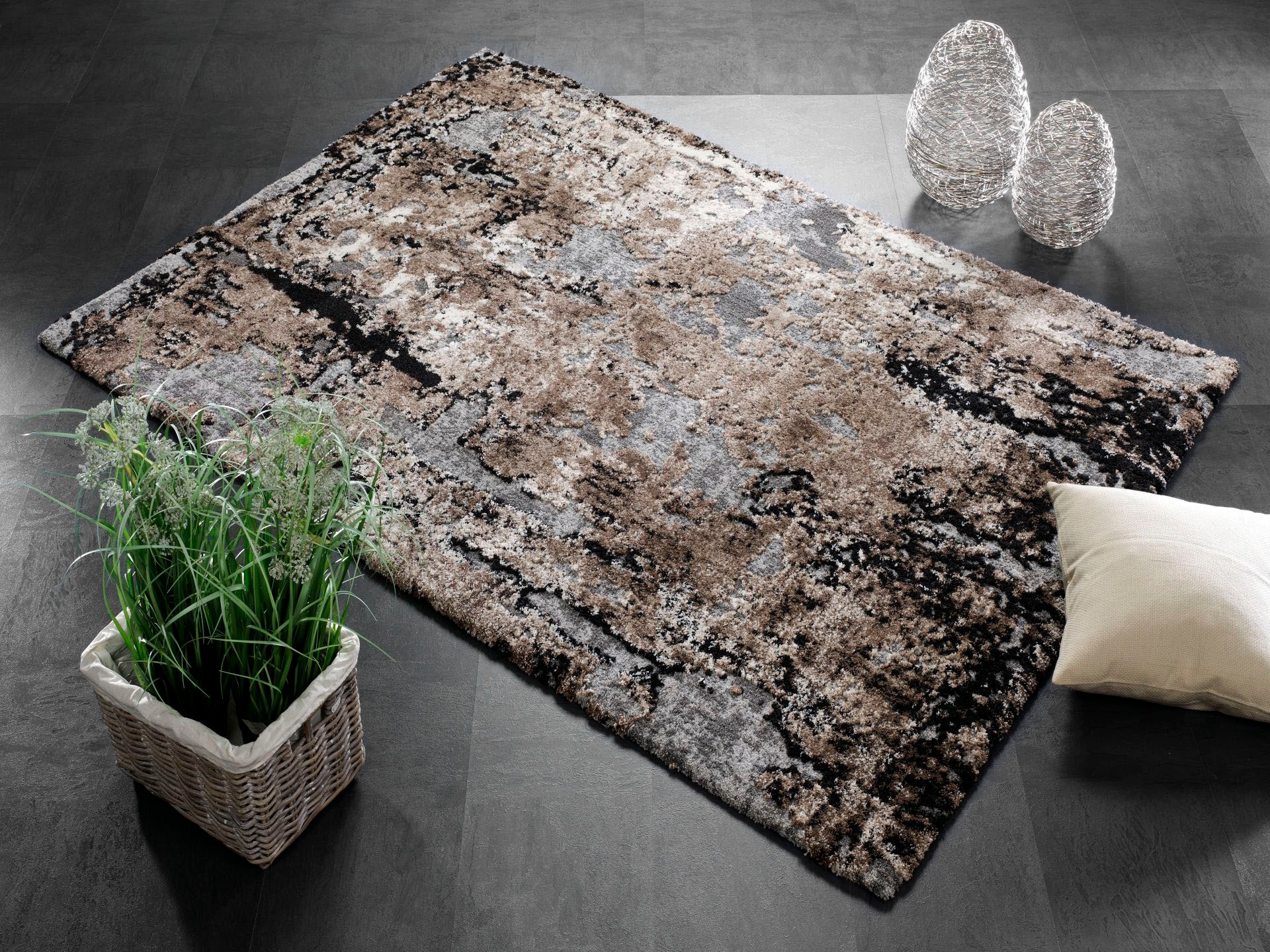 OCI DIE TEPPICHMARKE "JUWEL LIRAY, auch als Läufer und in Rund" quadratisch 20 mm Höhe Kurzflor, Wohnzimmer, Marmor Optik, Hoch Tief Effekt, dichte Qualität
