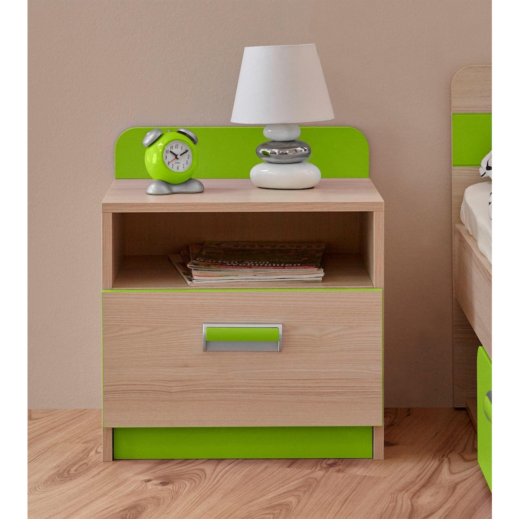 Ticaa Jugendzimmer-Set »Lori«, (Set, 6 St., Bett, Schrank, Schreibtisch, Standregal, Wandregal, Nachttisch)