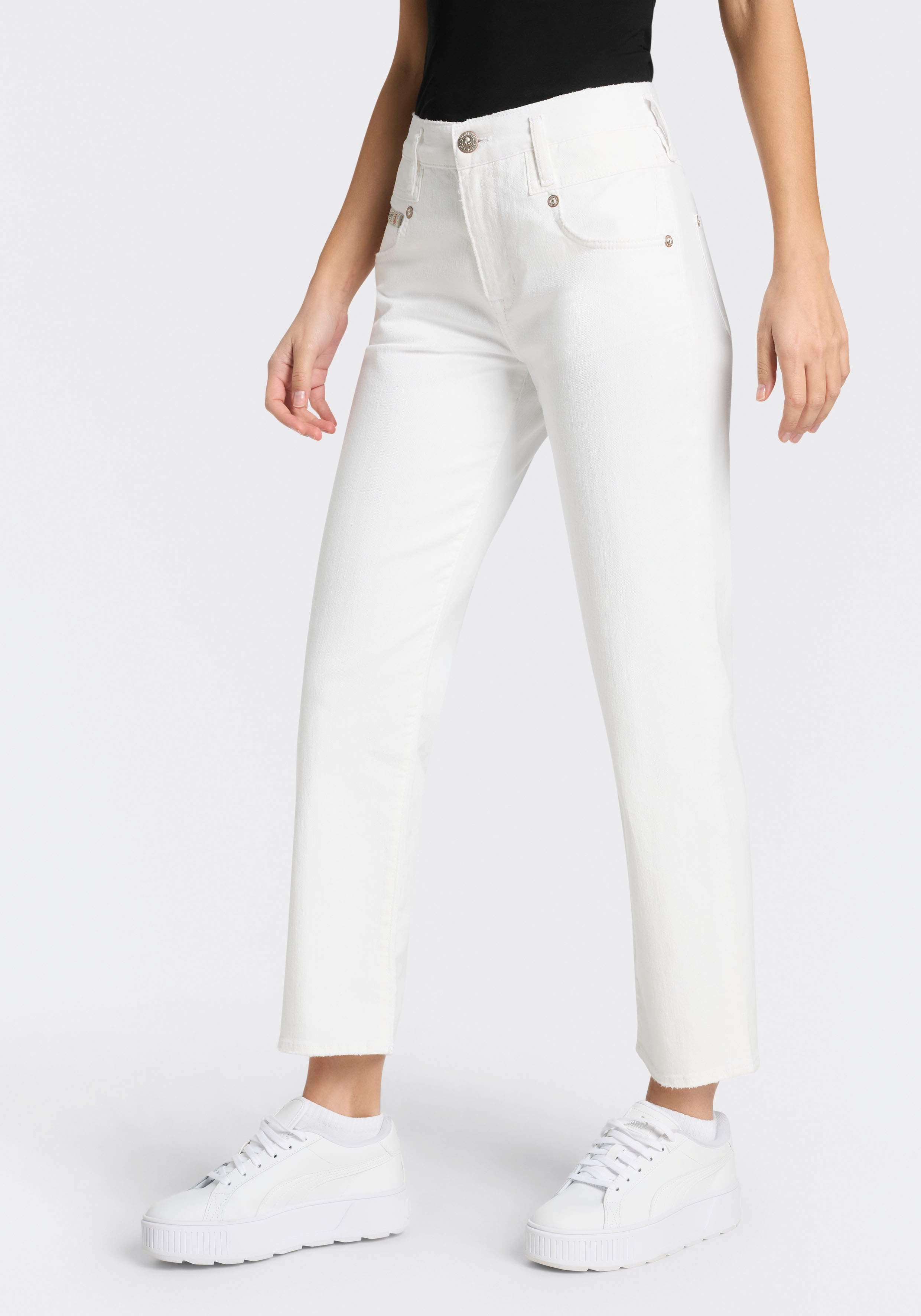 Herrlicher Straight-Jeans "Breezy Cropped Denim White Stretch" High Waist