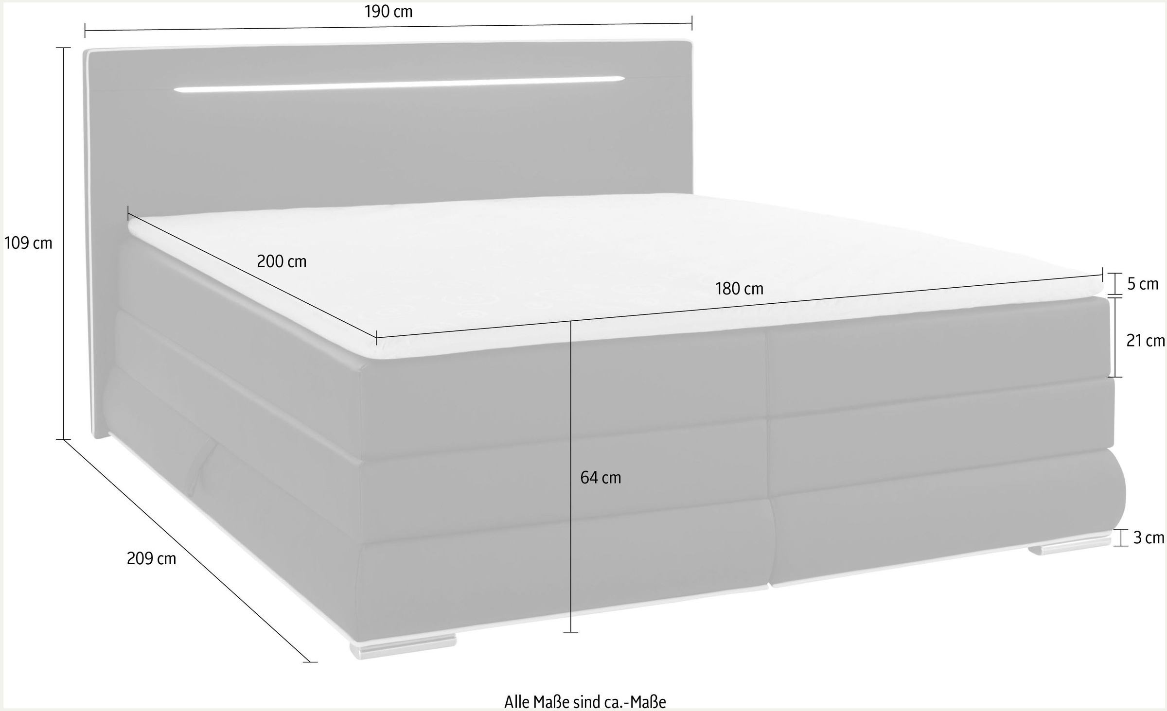 COLLECTION AB Boxspringbett, inkl. Bettkasten, LED-Beleuchtung und Topper
