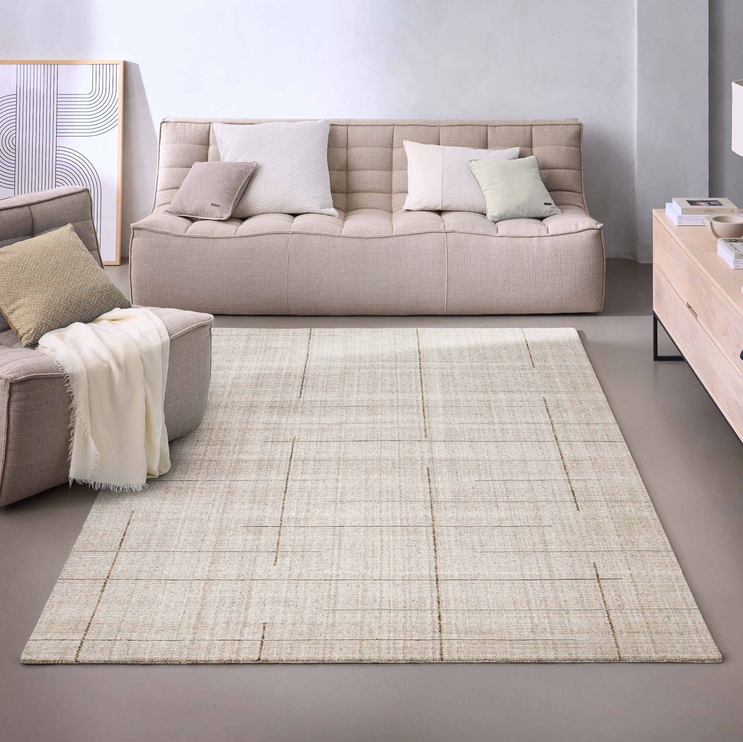 Wecon home Teppich "Milly" rechteckig 11 mm Höhe Kurzflorteppich, handgewebt, Naturfaser, Linienmuster, Wohnzimmer