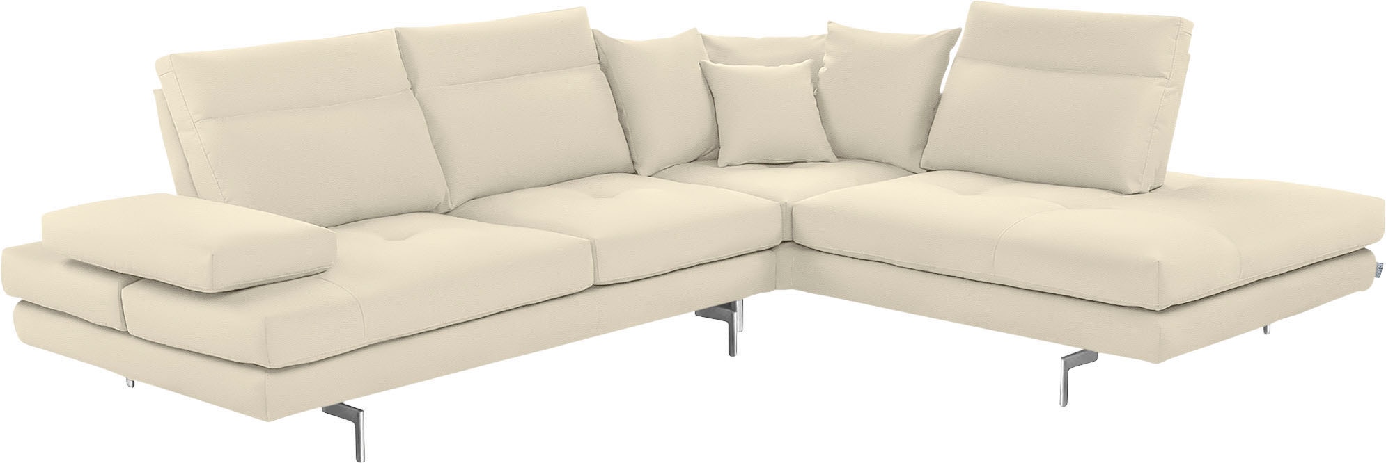 CALIA ITALIA Ecksofa "Toby Wing, B/T: 288/232 cm, Designsofa mit hohem Sitzkomfort, L-Form" Sitztiefenverstell.,wahlw. mit Kissen-Set, Füße chrom glänzend
