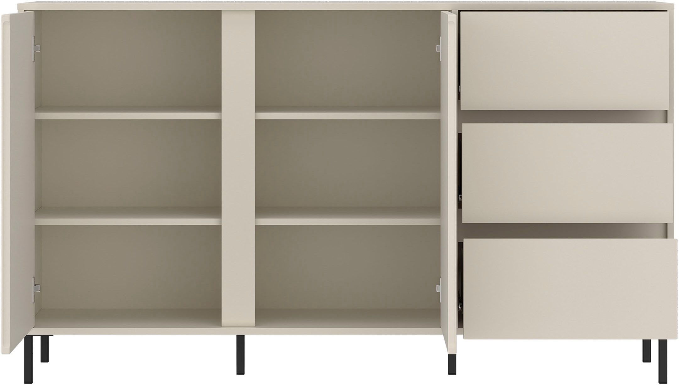 Home affaire Sideboard »viel Stauraum, Soft Close, 2 Türen und 3 Schubkasten« mit Metallfüßen, Breite 158 cm, grifflos, Fronten geriffelt