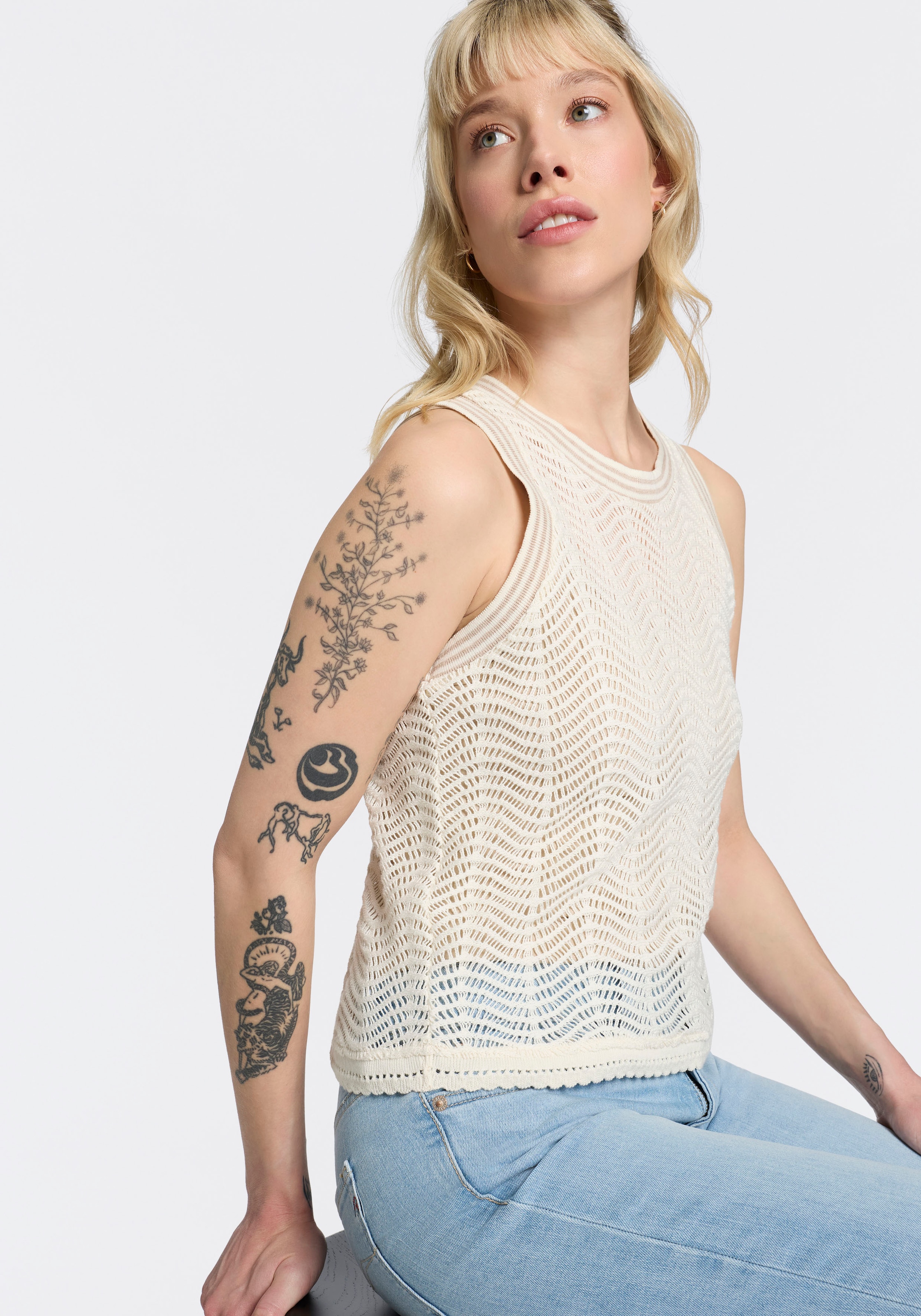 BOSS ORANGE Stricktop »Ecela Premium Damenmode« halbtransparent, Rundhals