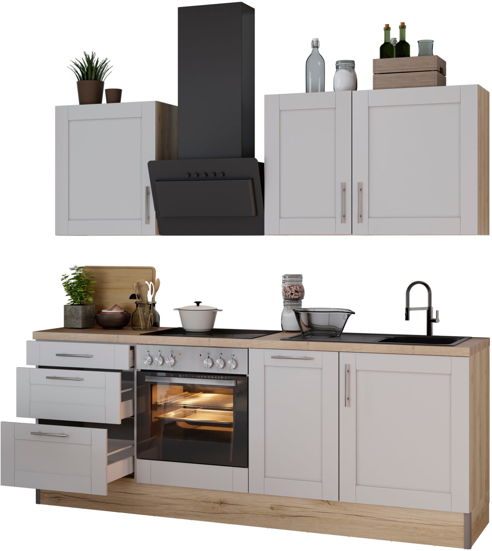KOCHSTATION Küche "KS-Ahus", Breite 225 cm,wahlweise mit E-Geräten,MDF Fron günstig online kaufen