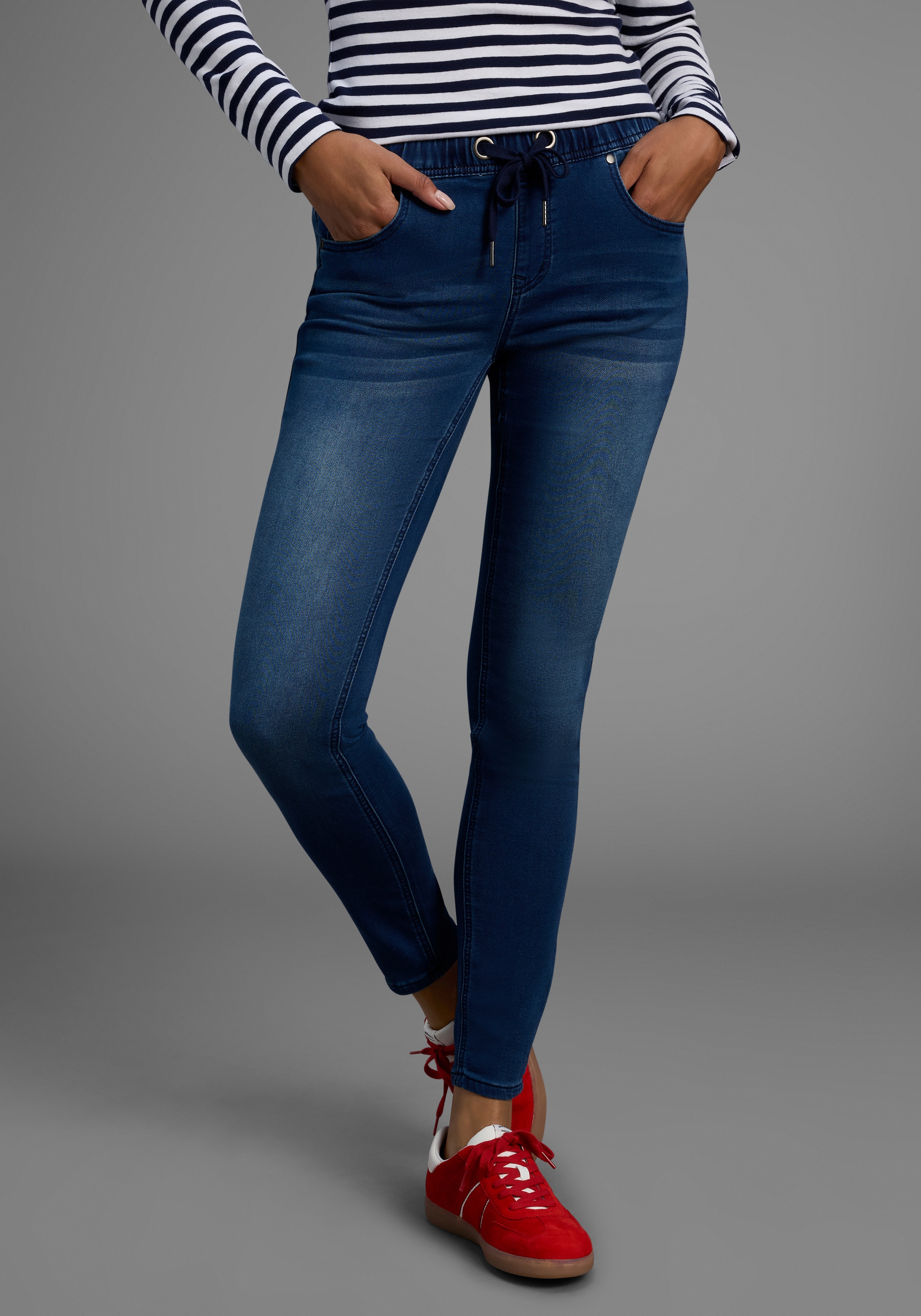 Arizona Stretch-Jeans weites Bein, normale Leibhöhe, knöchellang, mit Used- günstig online kaufen