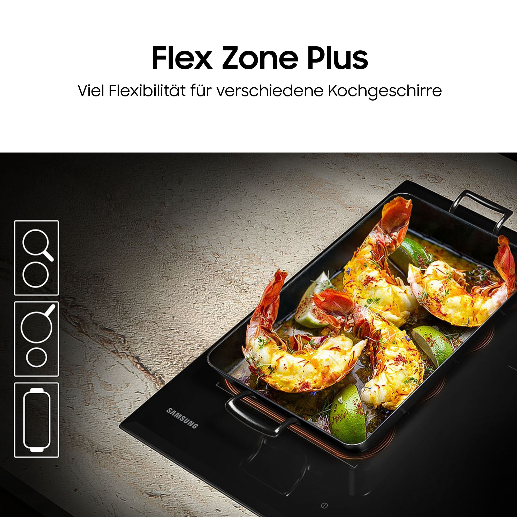 Samsung Flex-Induktions-Kochfeld »NZ85C6058HK/U1« Mehr Flexibilität und viel Platz deine Pfannen & Töpfe. Mit WiFi