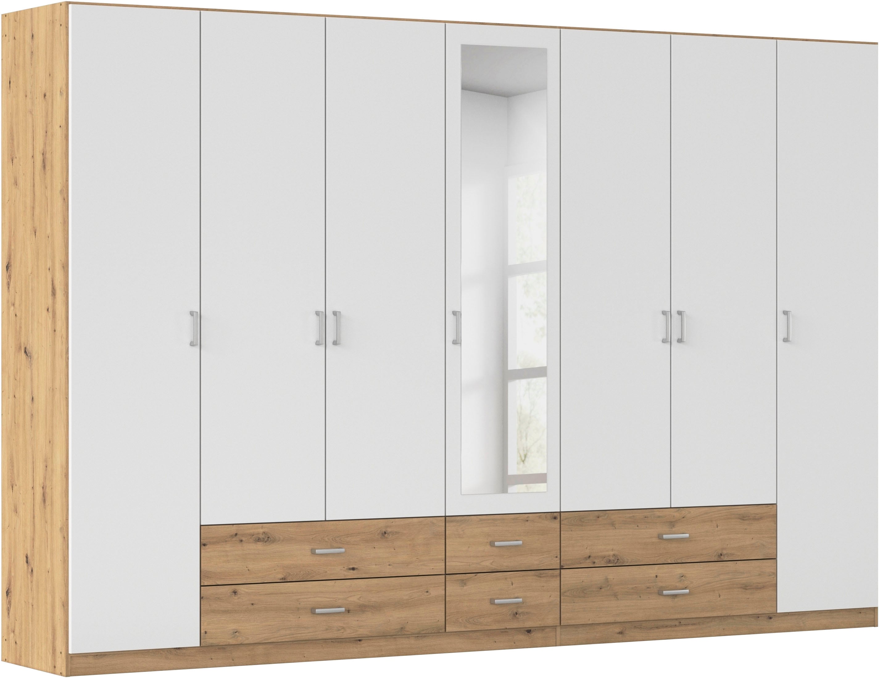 rauch Kleiderschrank "Schrank Garderobe Ankleide GAMMA Breiten 91/136/181/226/271/315/360 cm" in 3 Ausstattungen BASIC/CLASSIC/PREMIUM (inkl. SOFT-CLOSE-Funktion), verschiedene Griff-Varianten, mit Spiegel TOPSELLER MADE IN GERMANY