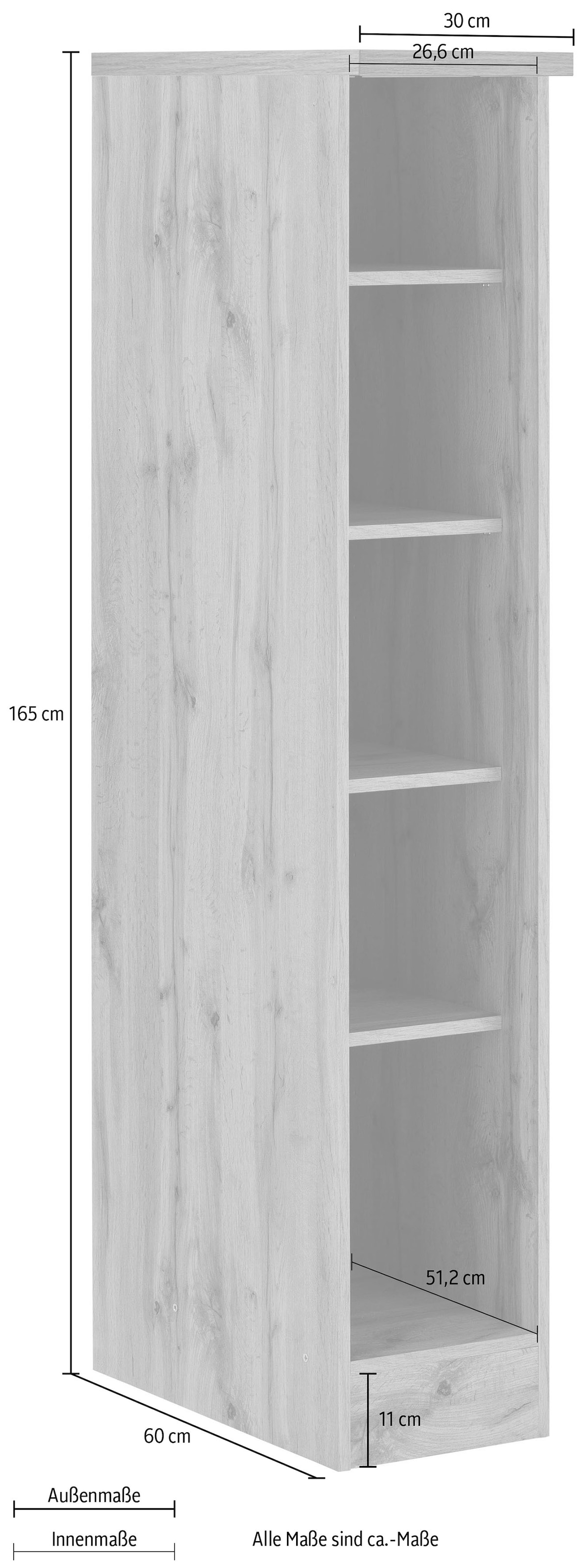 HELD MÖBEL Küchenregal »Colmar«, 30 cm breit, 165 cm hoch, 4 verstellbare Einlegeböden, viel Stauraum