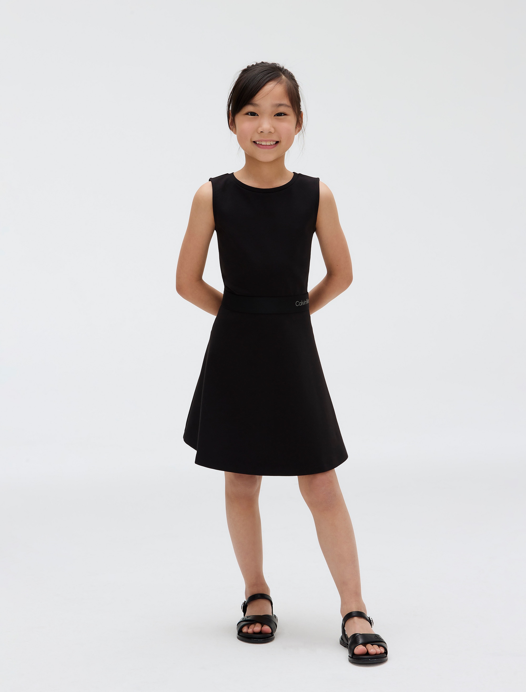 Calvin Klein Jeans Minikleid »FIT FLARE SLEEVELESS PUNTO DRESS«, Logo-Tape-Besatz an der Taille