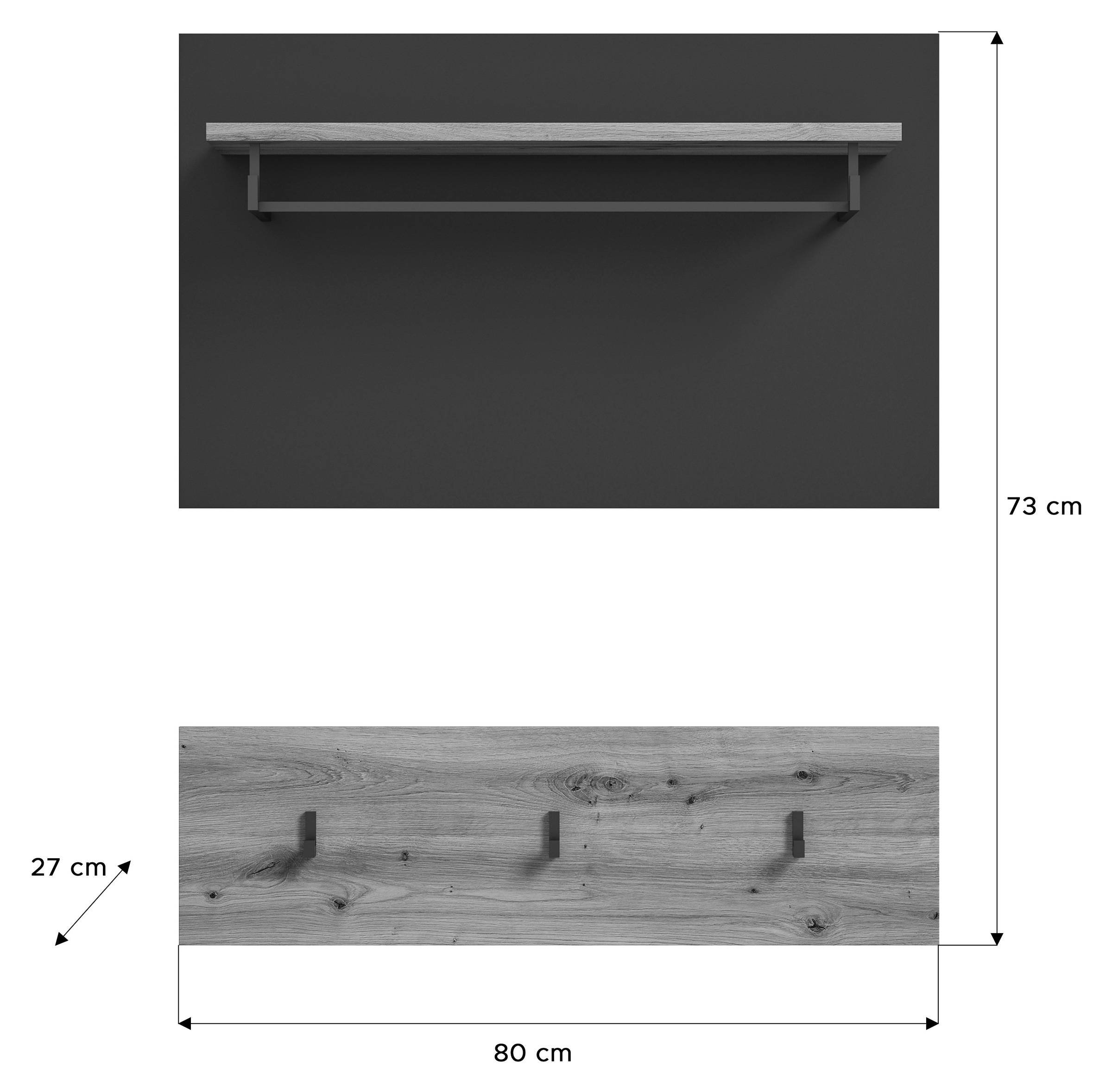 INOSIGN Garderobenpaneel »Rehat, Breite 80cm, 2 tlg., 3 Haken, mit Hutablage«, Wandgarderobe, Paneel