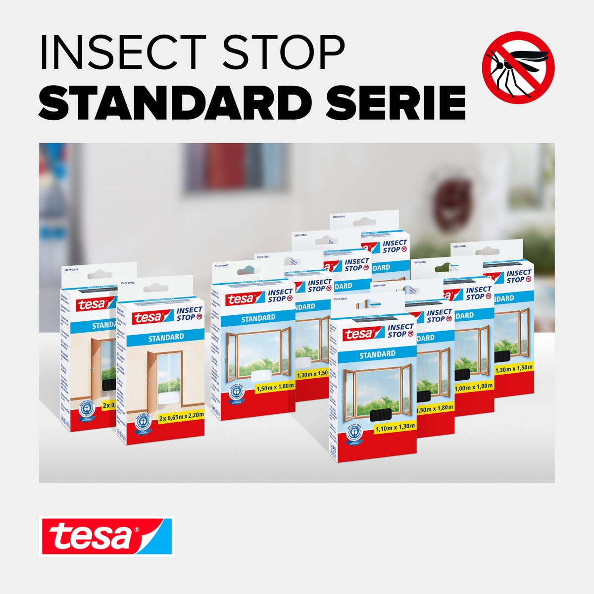 tesa Insektenschutz-Fensterrahmen »Insect Stop Standard Fliegengitter für Fenster 1.5 m x 1.8 m«, Insektenschutzgitter -Fliegenetz ohne Bohren-zuschneidbar