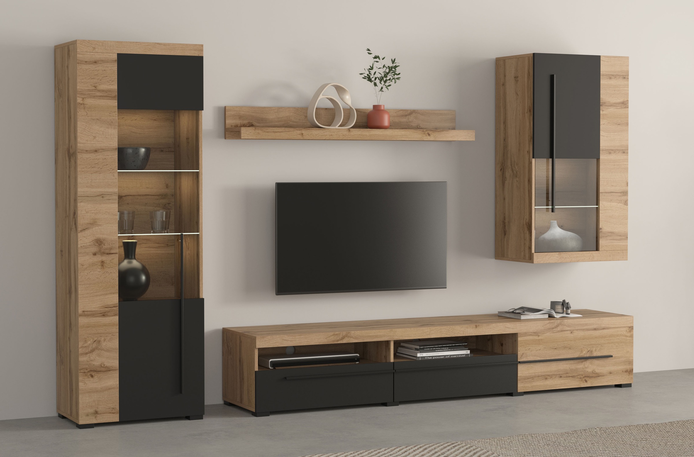 OTTO home Wohnwand "Roger,Breite 255 cm moderne Mediawand ohne Beleuchtung" Set, 4 Stk. tlg.