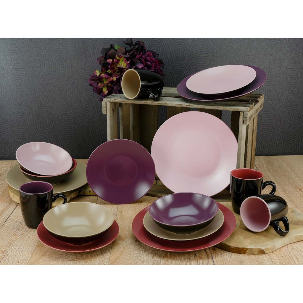 CreaTable Kombiservice »Geschirr-Set Very Berry«, (Set, 16 tlg., Kaffeeservice und Tafelservice im Set, für 4 Personen)