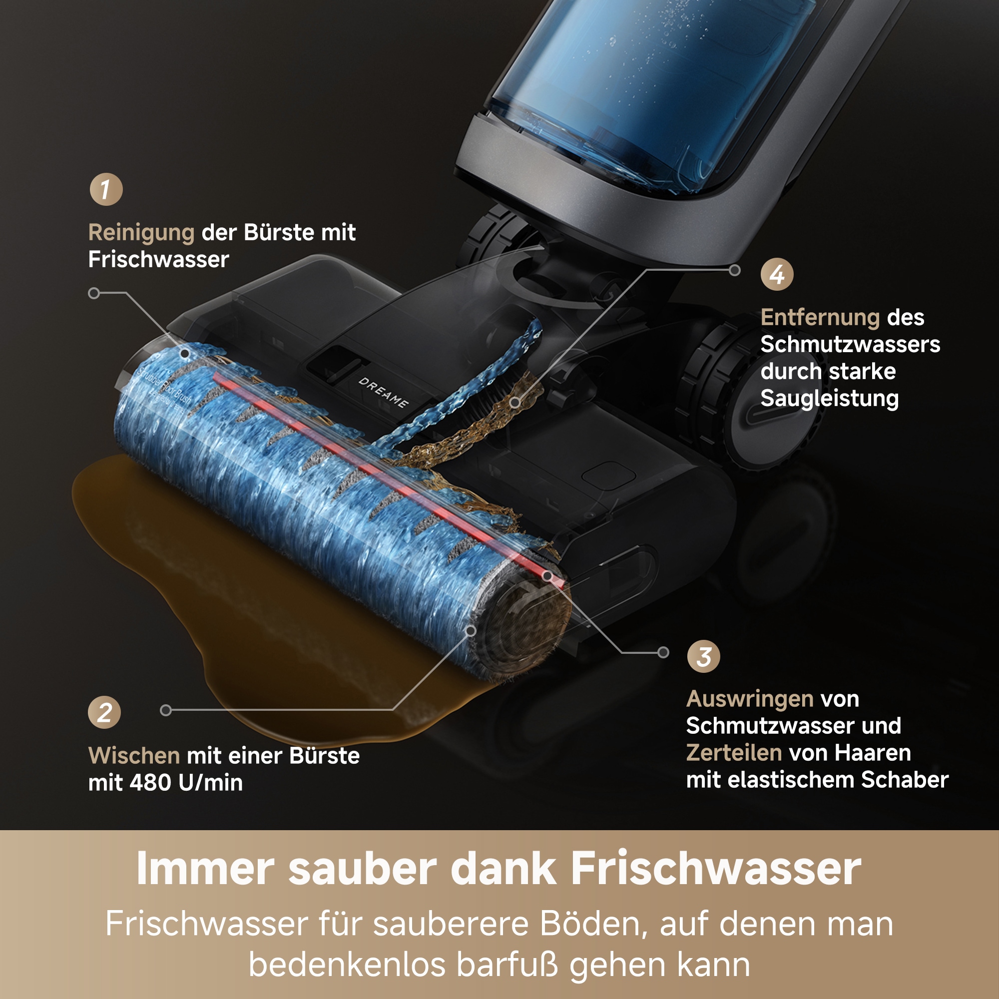 Dreame Nass-Trocken-Sauger »Dreame H14 Tangle Cut mit 18.000 Pa Saugkraft« Flexible und gründliche 180° Reinigung