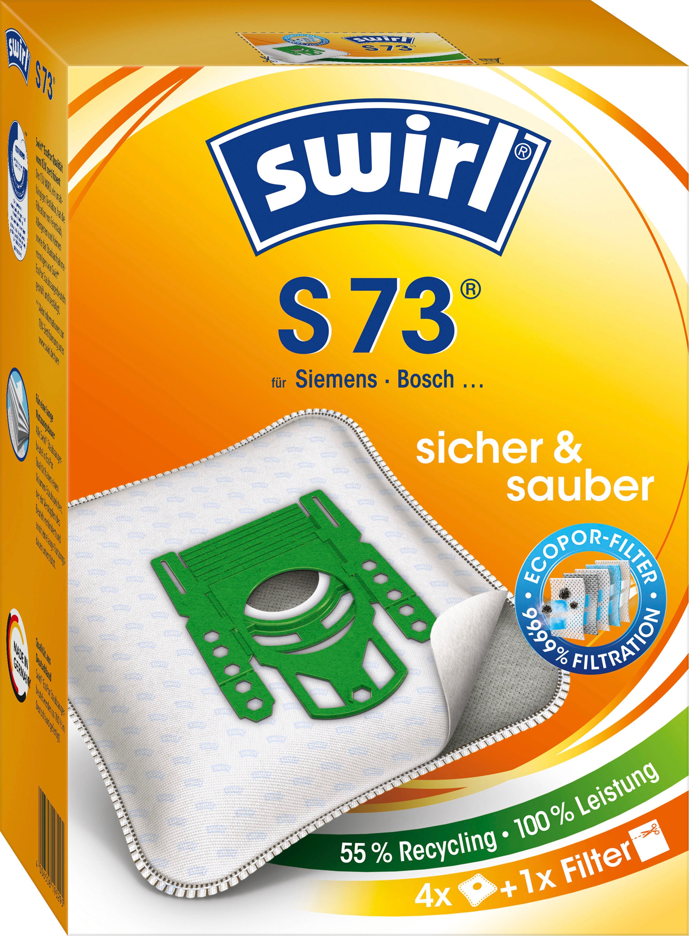 Swirl Staubsaugerbeutel "Swirl S 73", (Packung), 4er- Pack