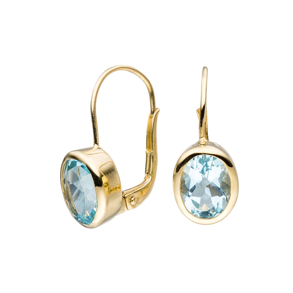 JOBO Paar Ohrhänger »Ohrringe mit Blautopas« oval 333 Gold mit Blautopas