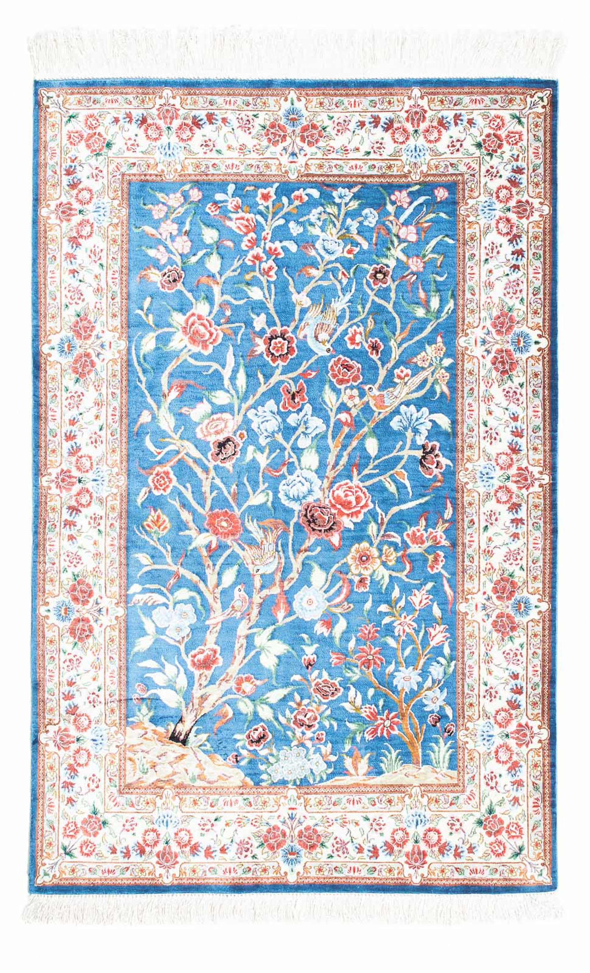 morgenland Orientteppich »Perser - Ghom - 118 x 75 cm - hellblau«, rechteckig, Wohnzimmer, Handgeknüpft, Einzelstück mit Zertifikat