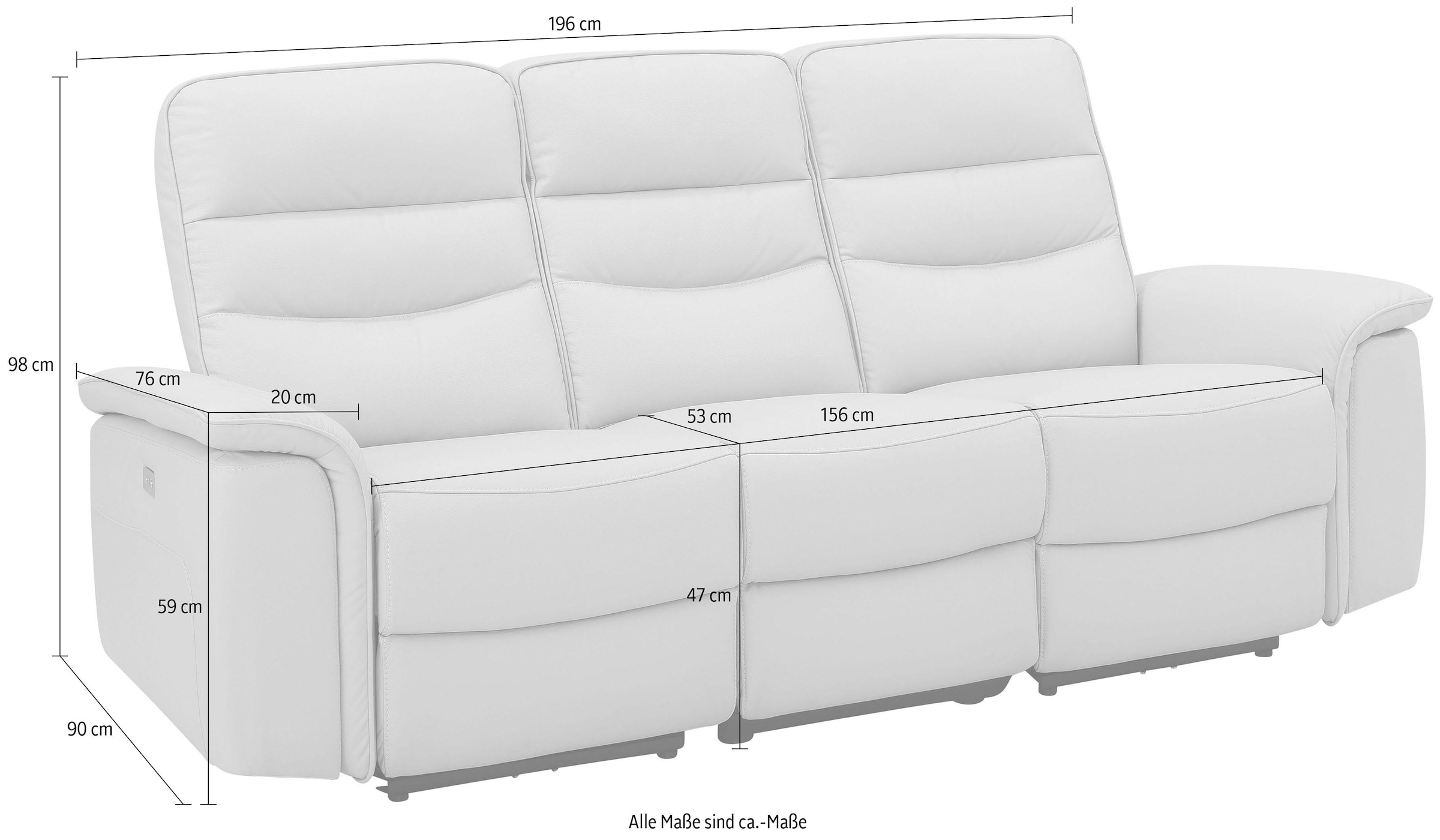 Home affaire 3-Sitzer »Maldini«, elektrischer Relaxfunktion und USB-Anschluss, Breite 196 cm